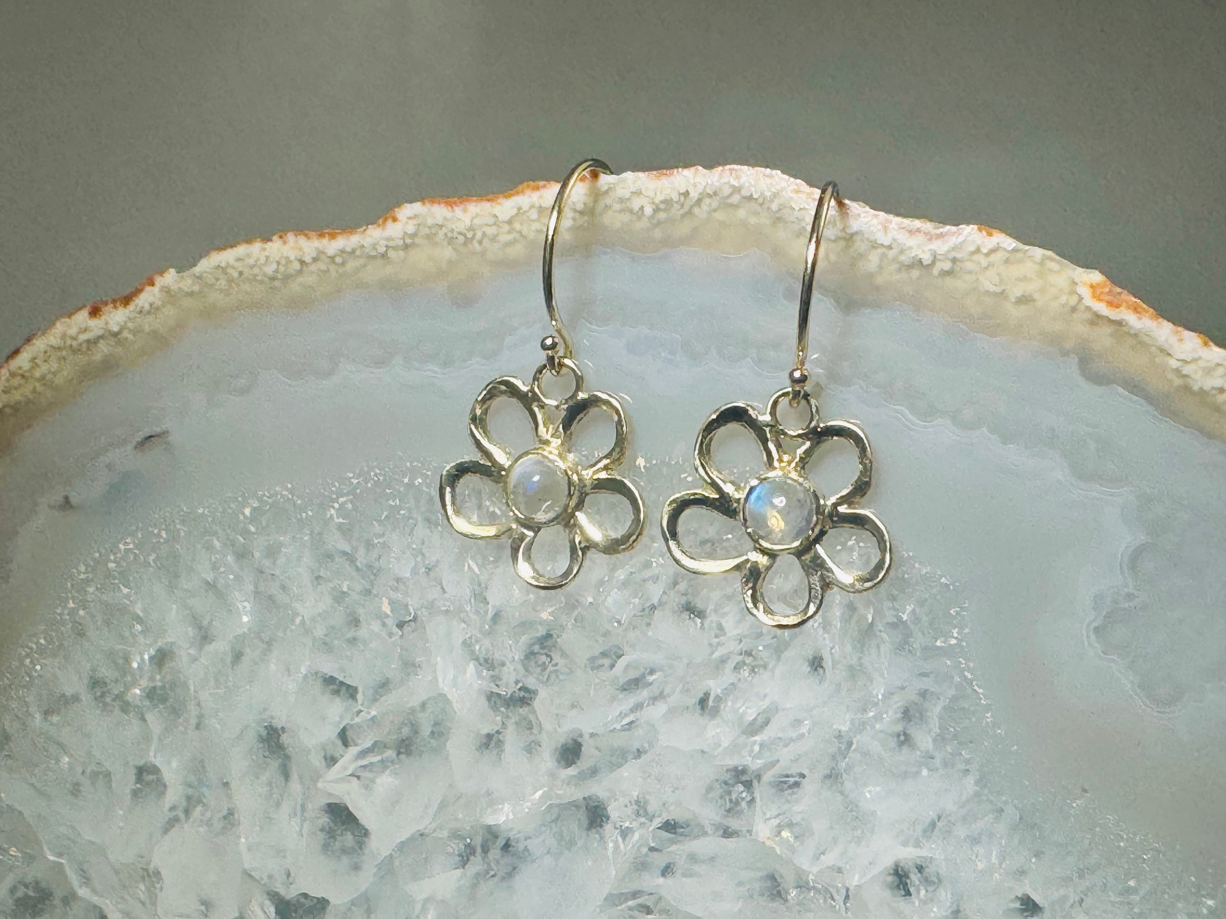 Moonstone Open Flower 14k Dangles