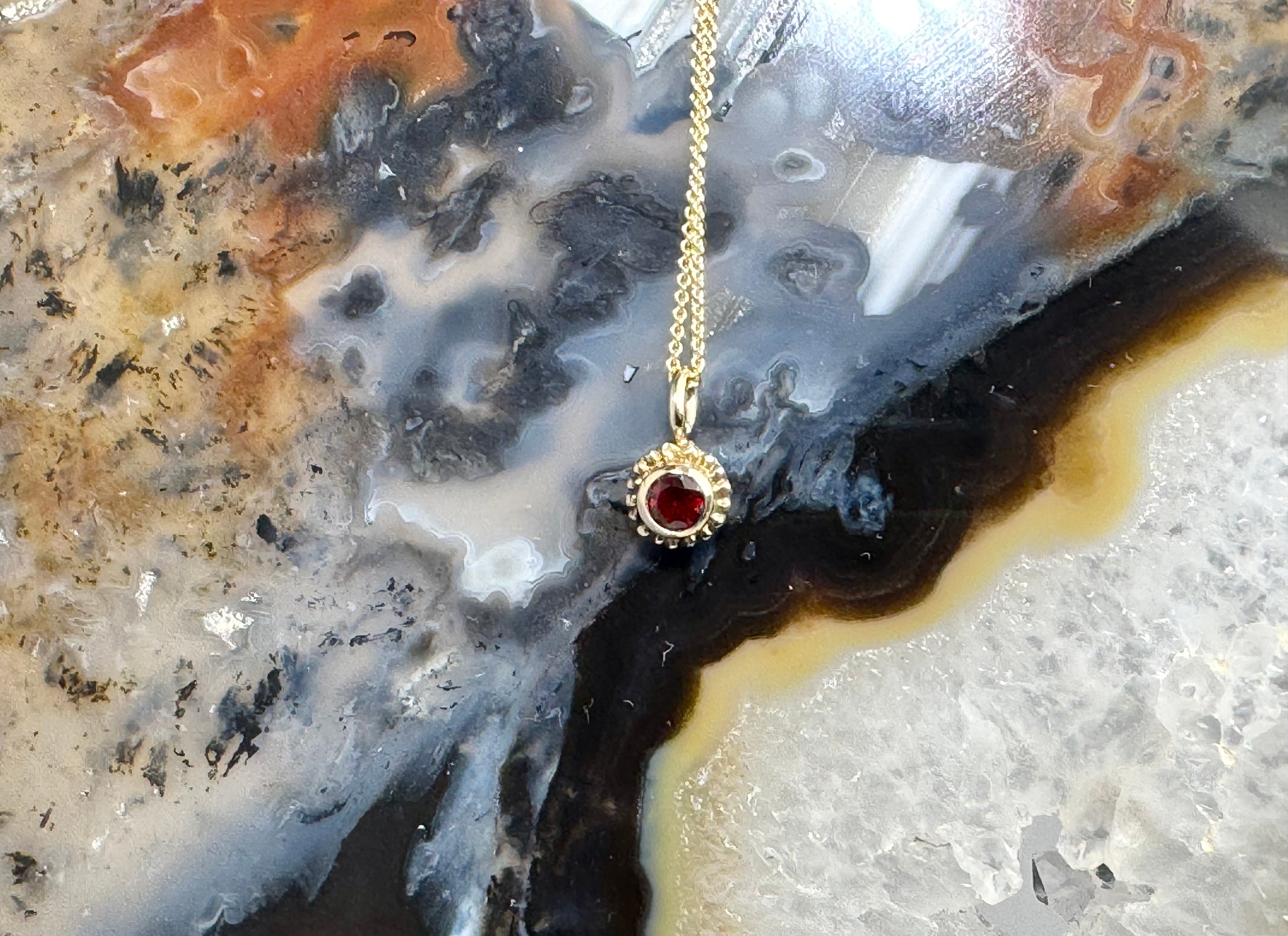 Garnet Beaded Bezel  14k Pendant