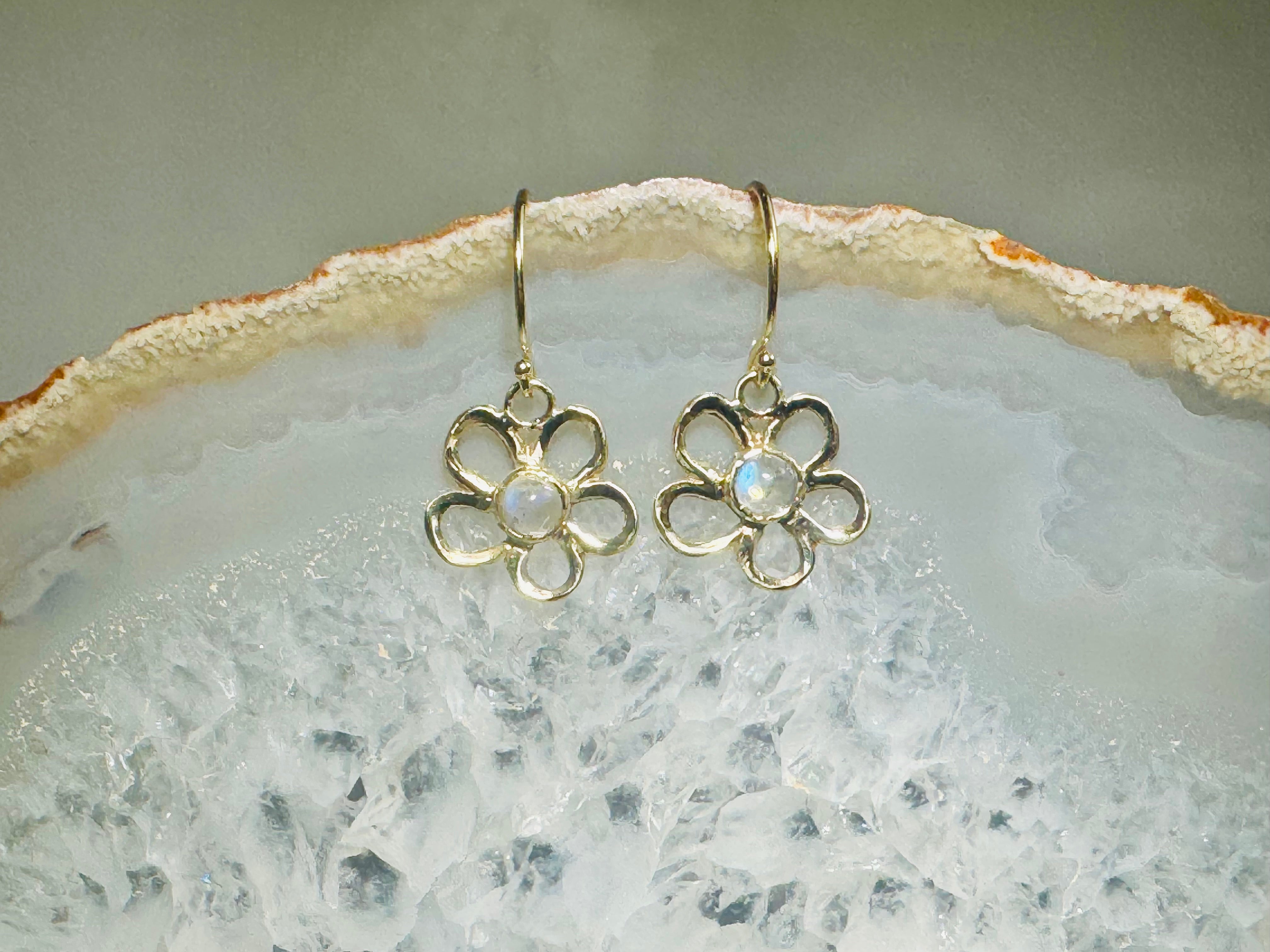 Moonstone Open Flower 14k Dangles