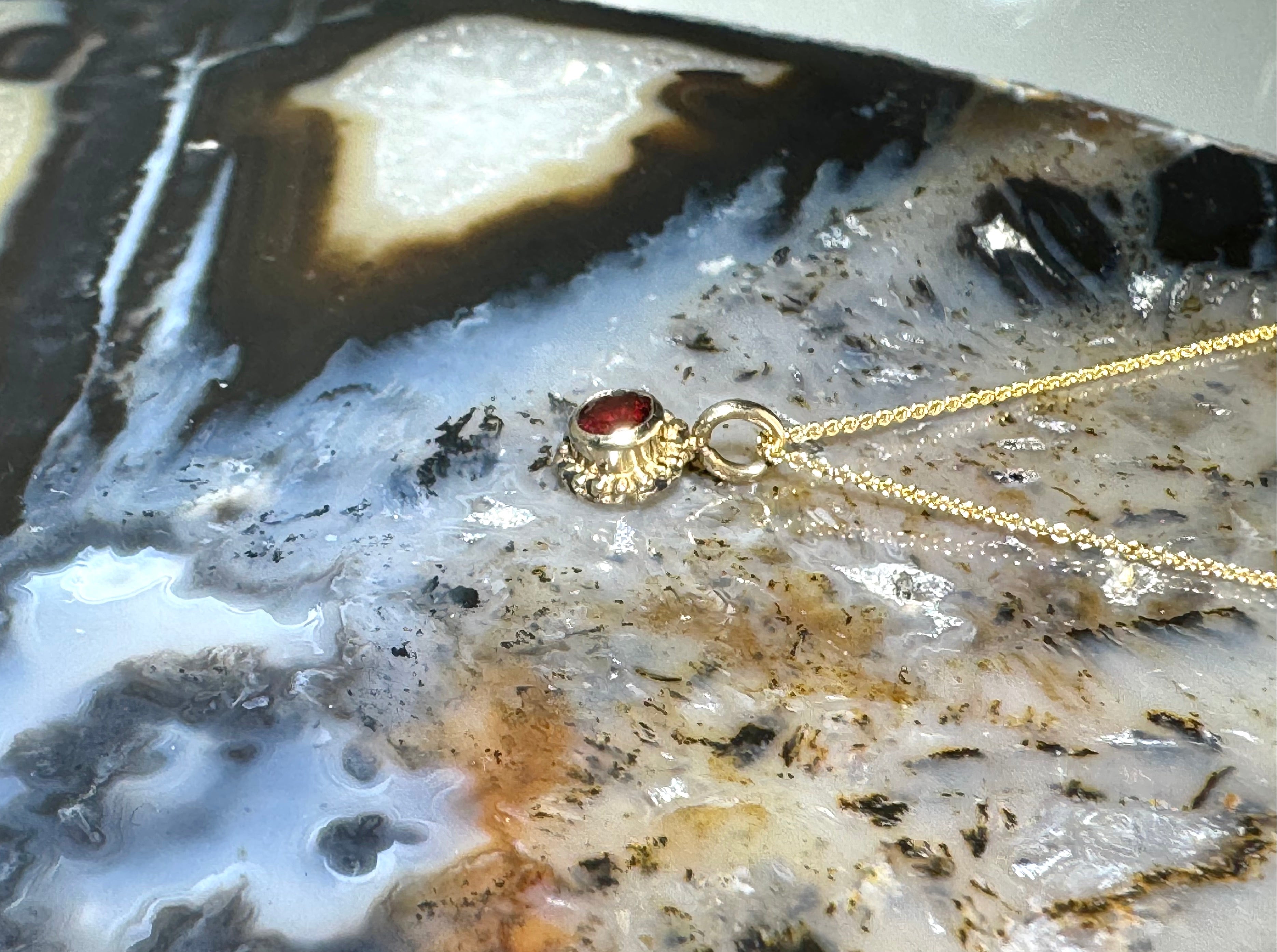 Garnet Beaded Bezel  14k Pendant