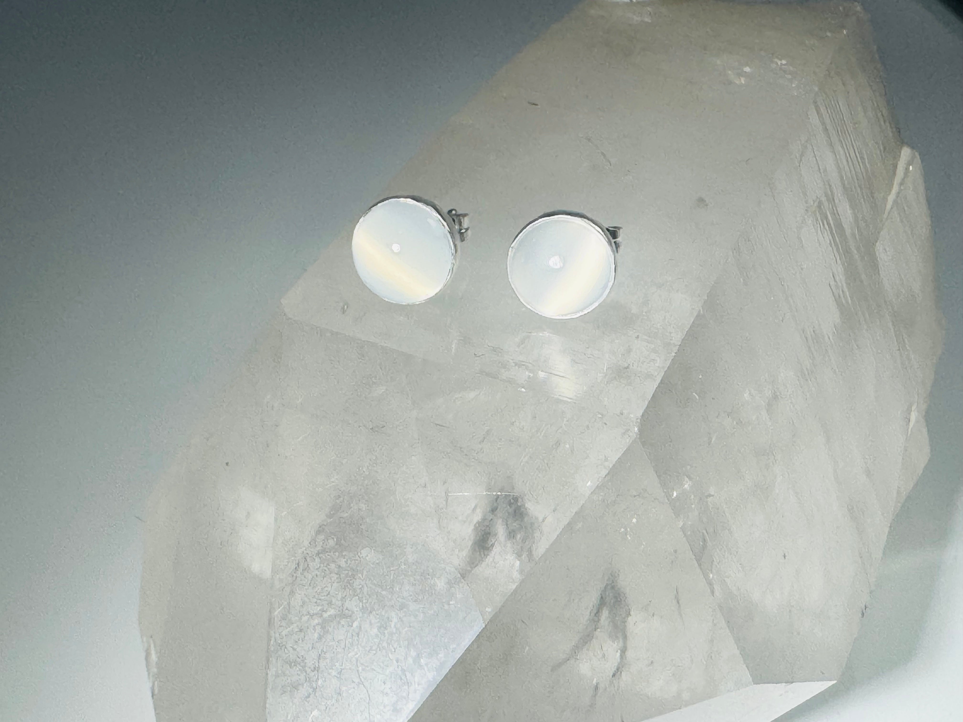 Moonstone (Cat's Eye) 8mm Sterling Studs