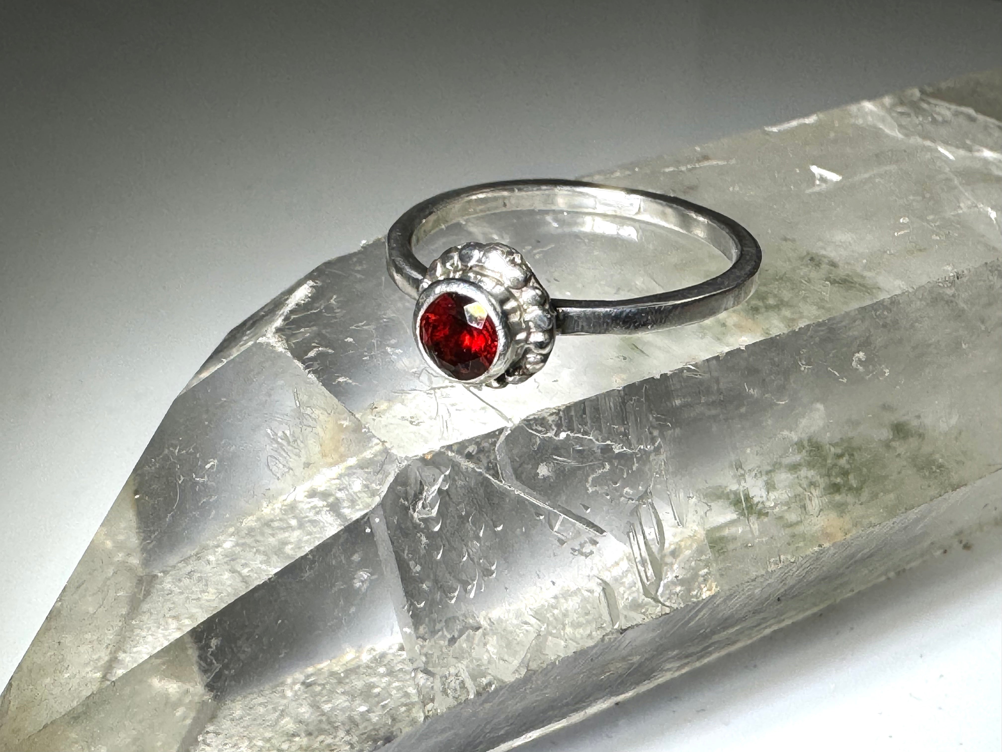 Garnet Beaded Bezel Sterling Ring