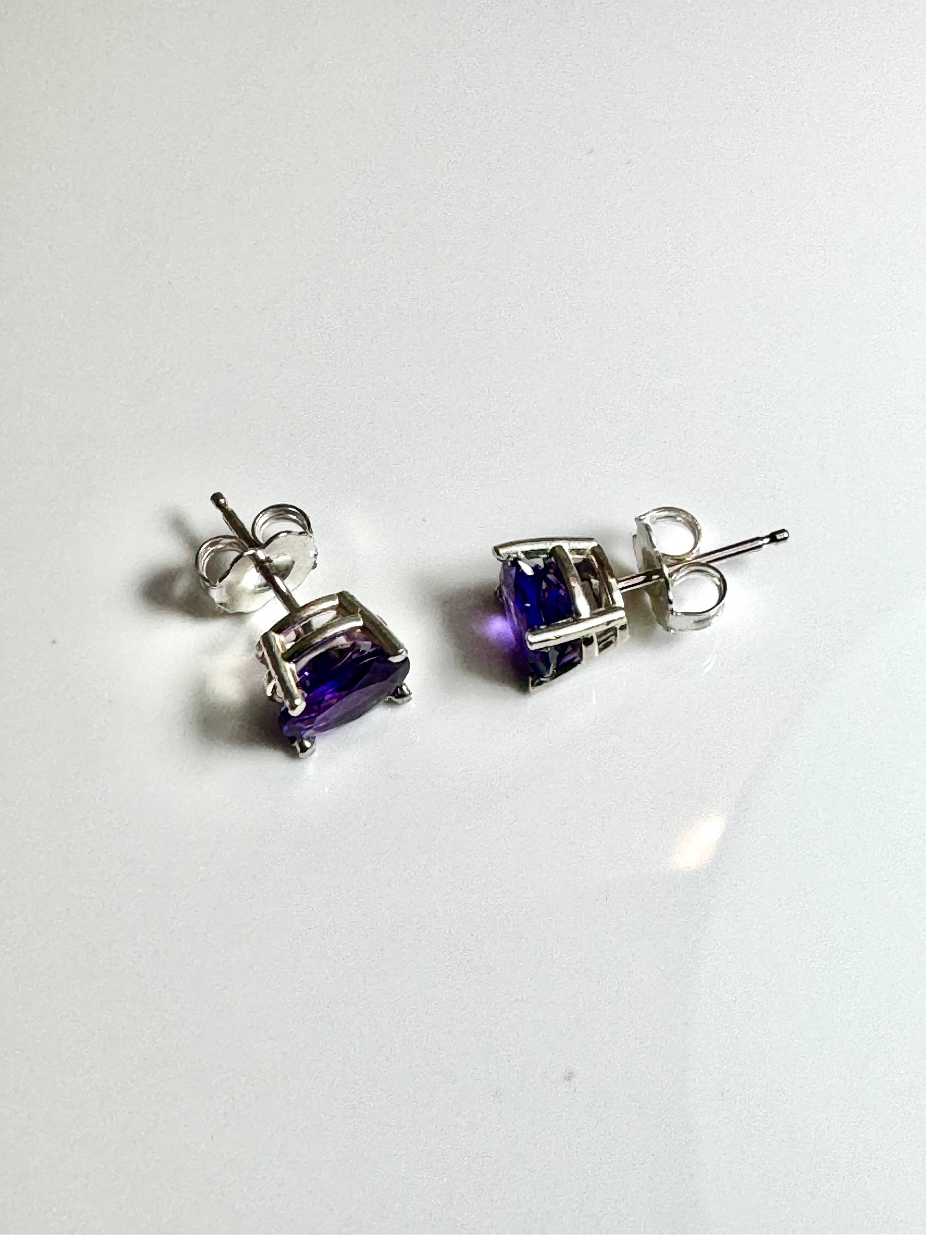 Amethyst Faceted Oval Sterling Studs