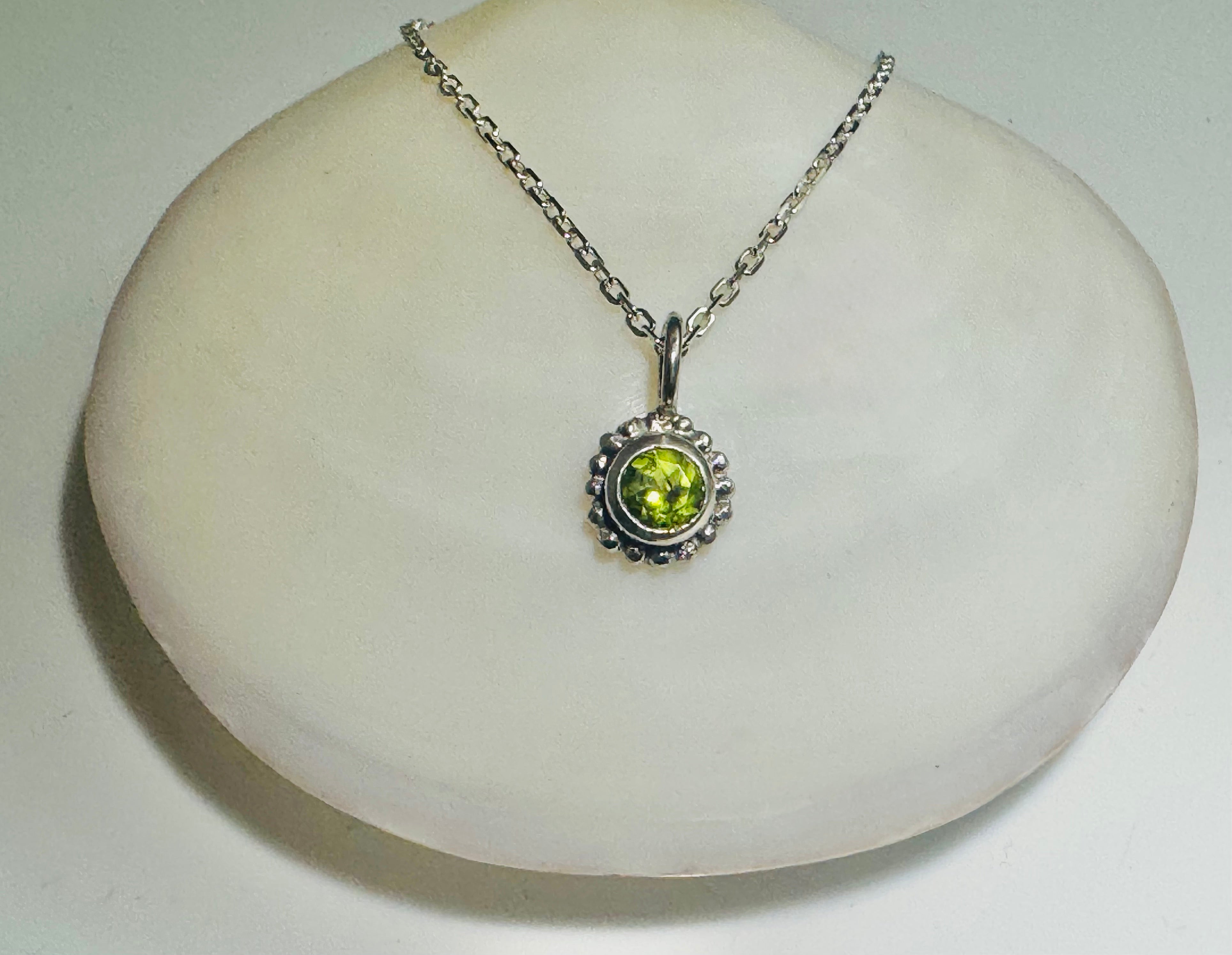 Peridot Beaded Bezel Sterling Pendant