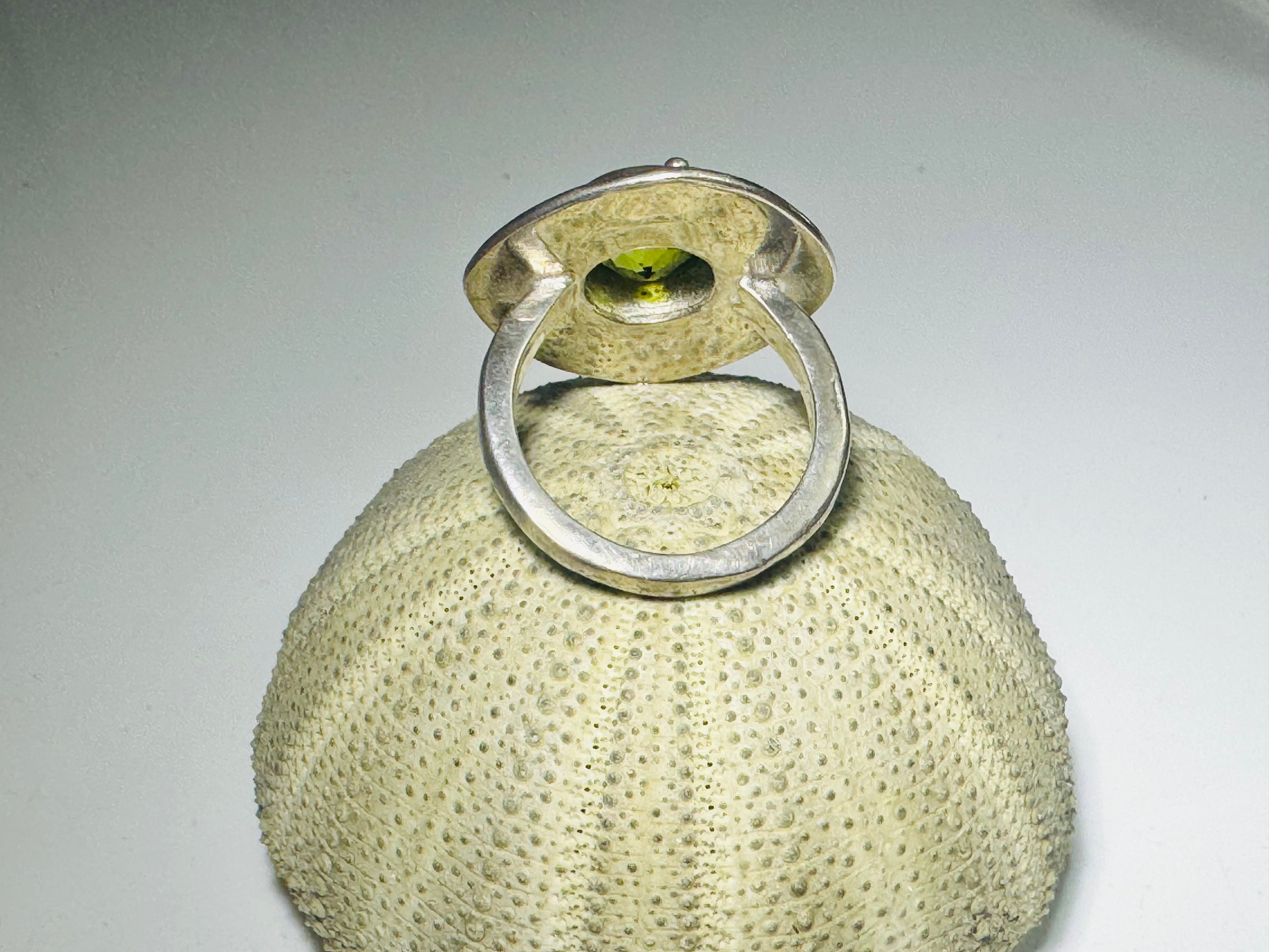 Peridot Beaded Antique Shape Sterling Ring