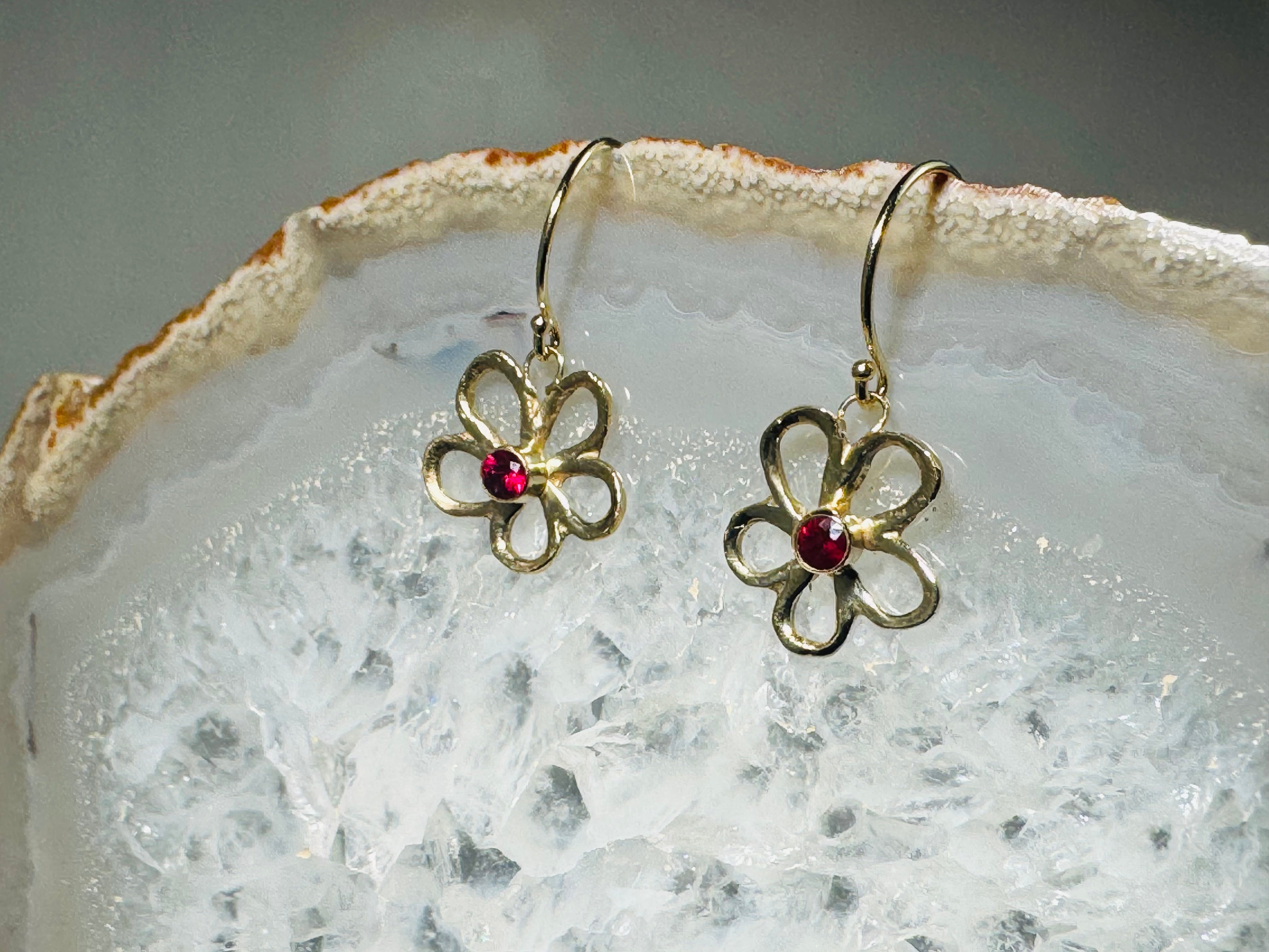 Ruby AAA Open Flower 14k Dangles