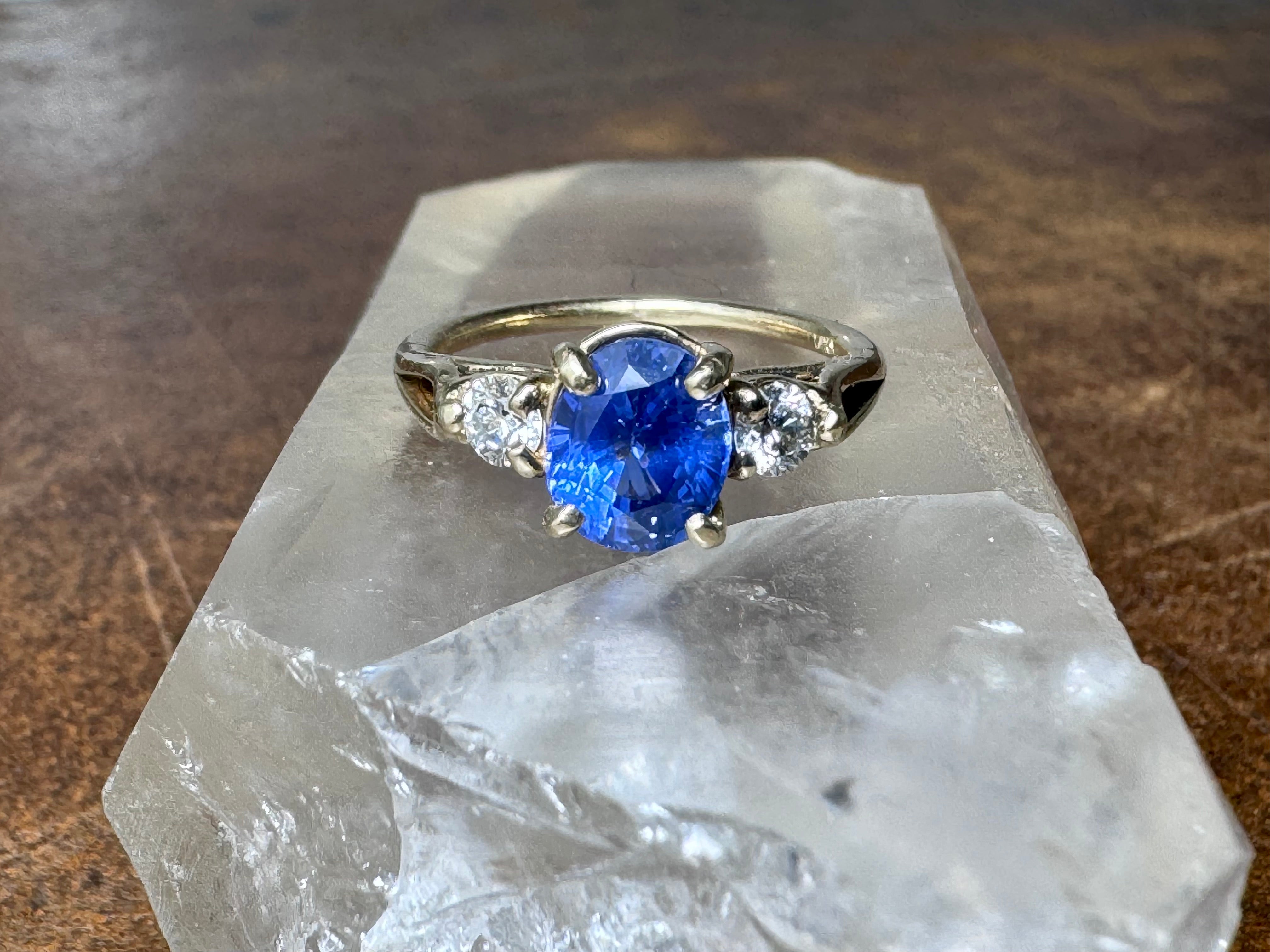 Sapphire and Diamond 14 Yellow Ring