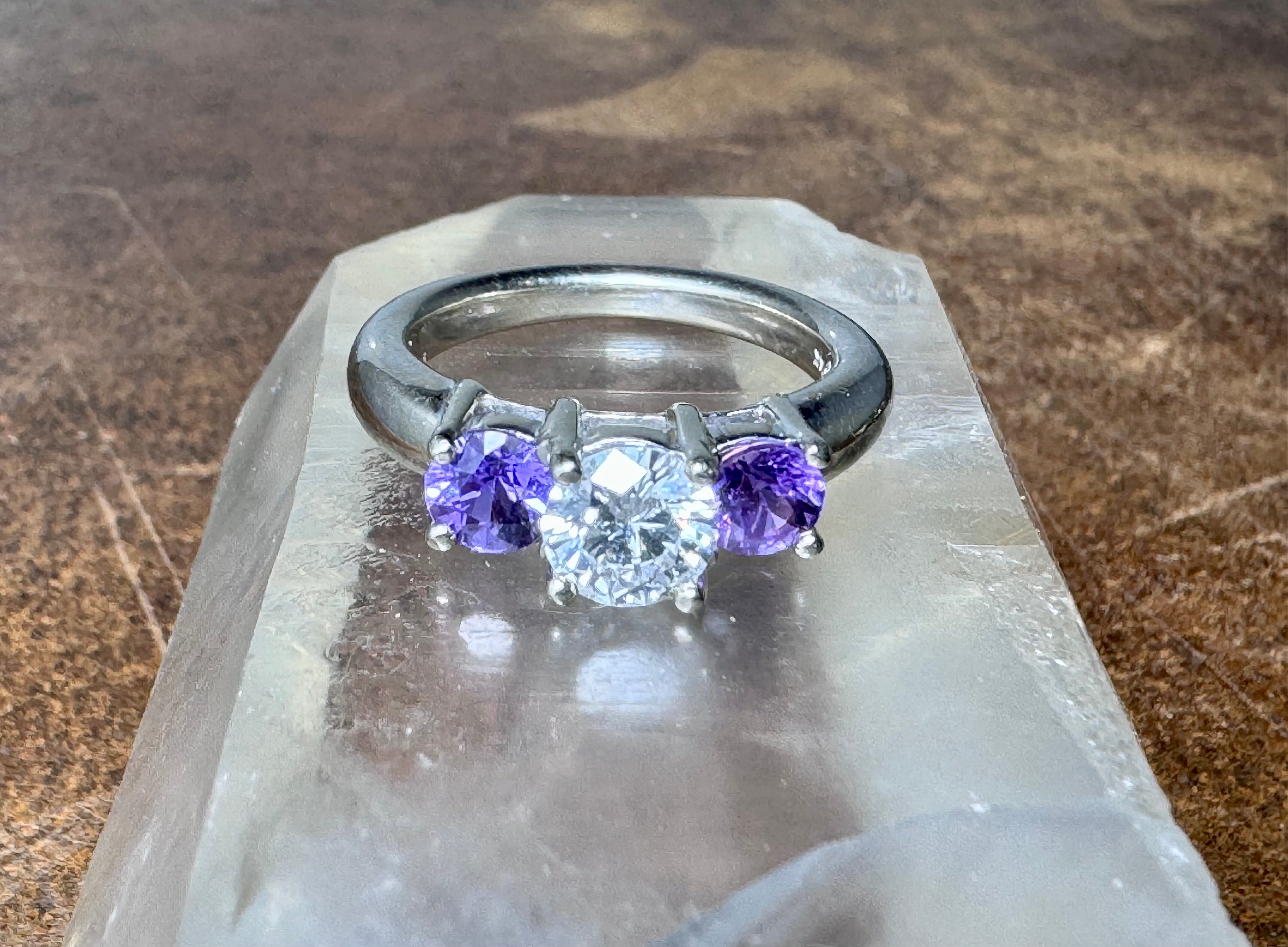 Purple Sapphire Diamond White Gold Ring