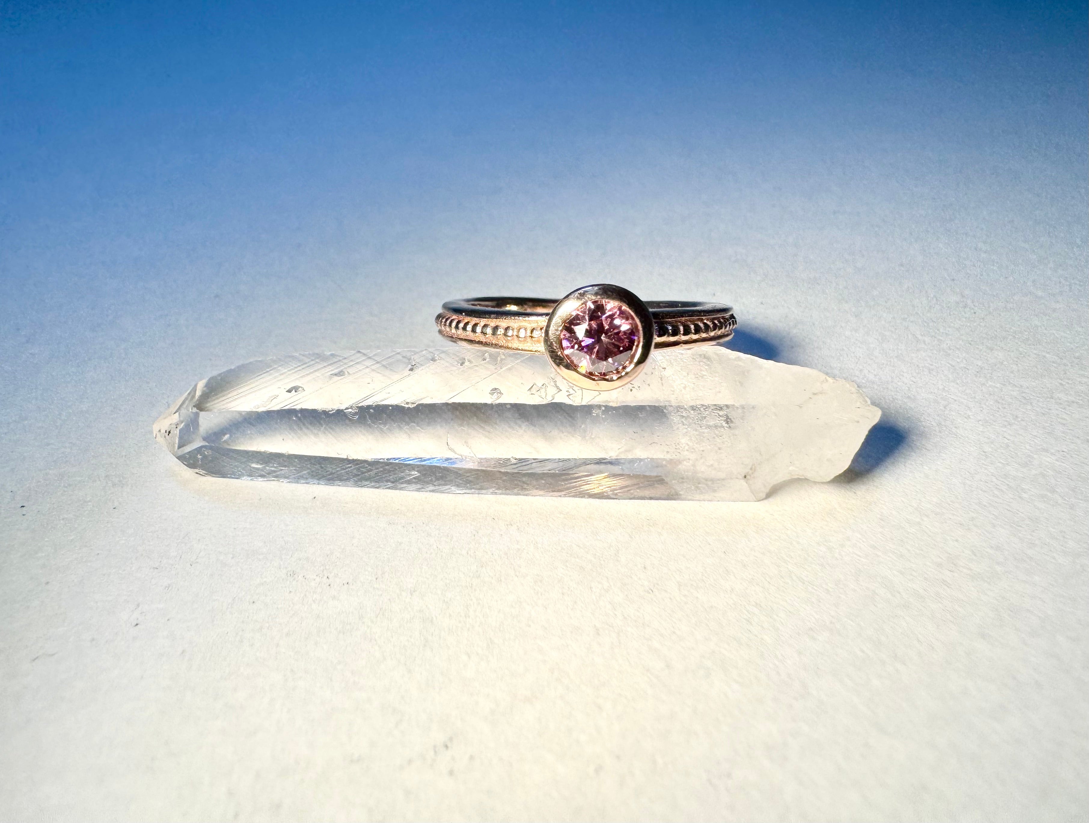 Pink Diamond Rose Gold Beaded Ring
