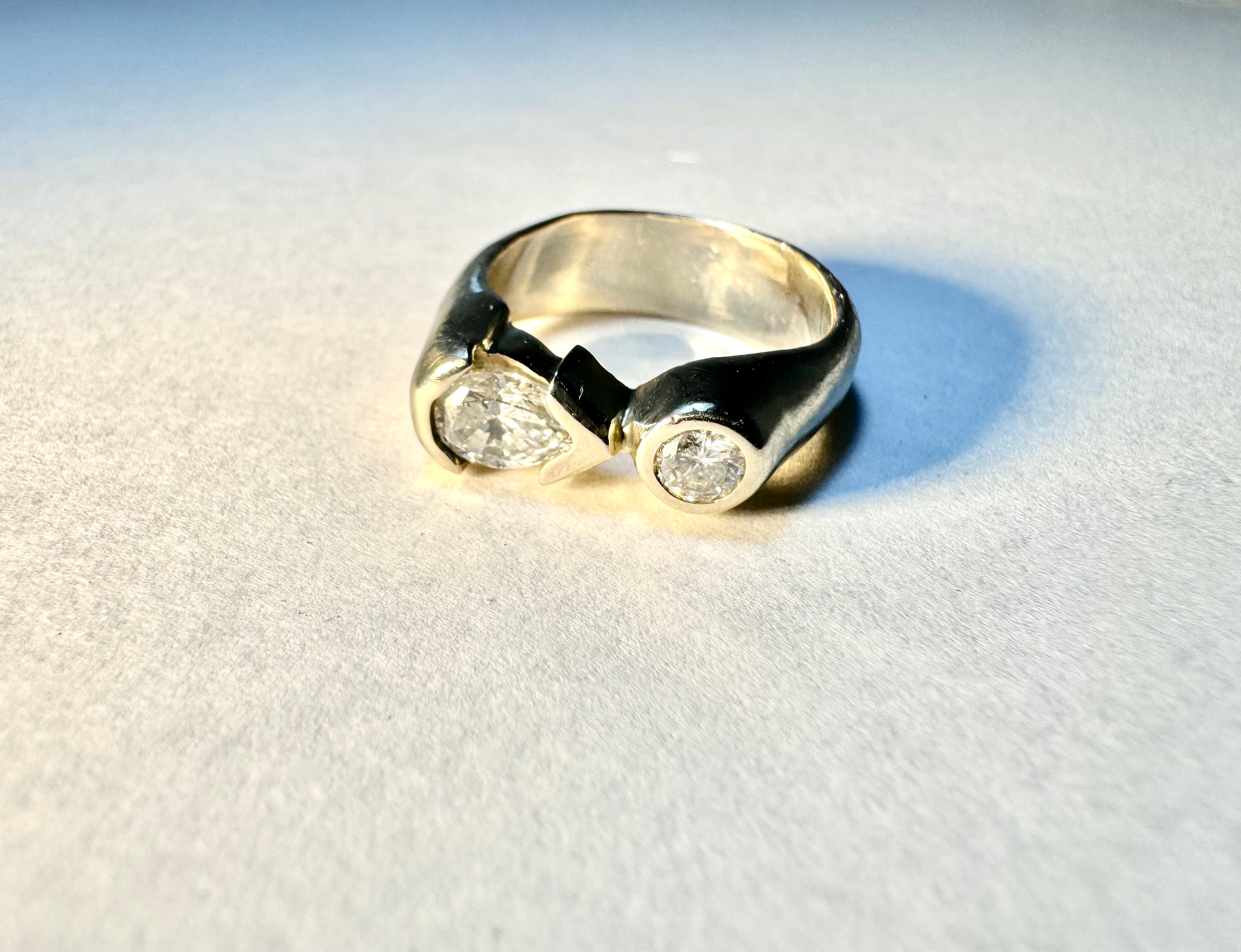 Diamond Pear & Round 14K White Gold Ring