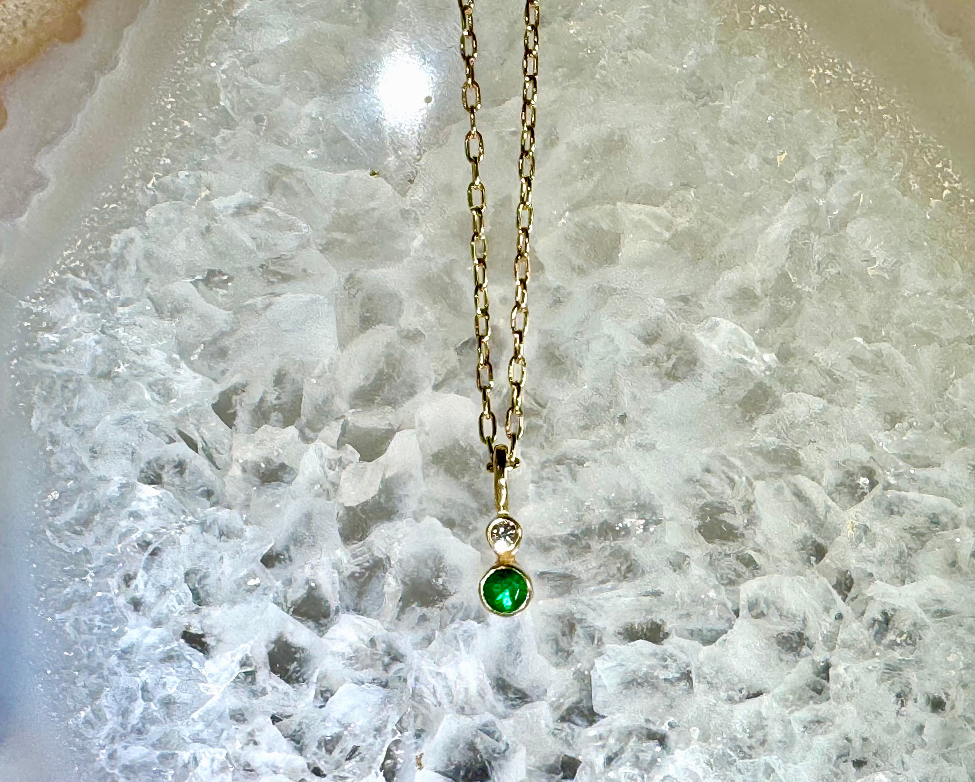 Emerald & Diamond 14k Pendant