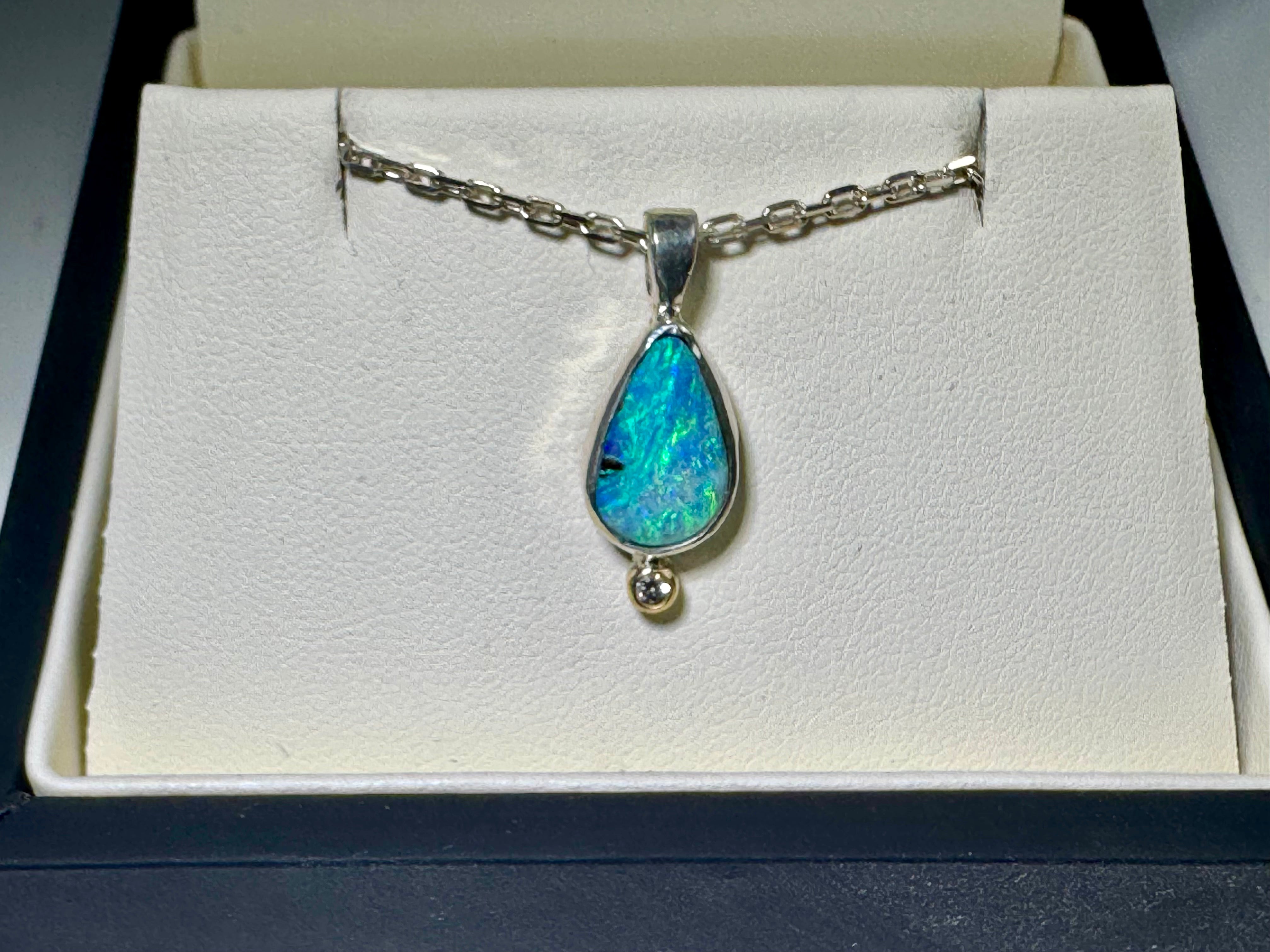 Opal Diamond Sterling Pendant
