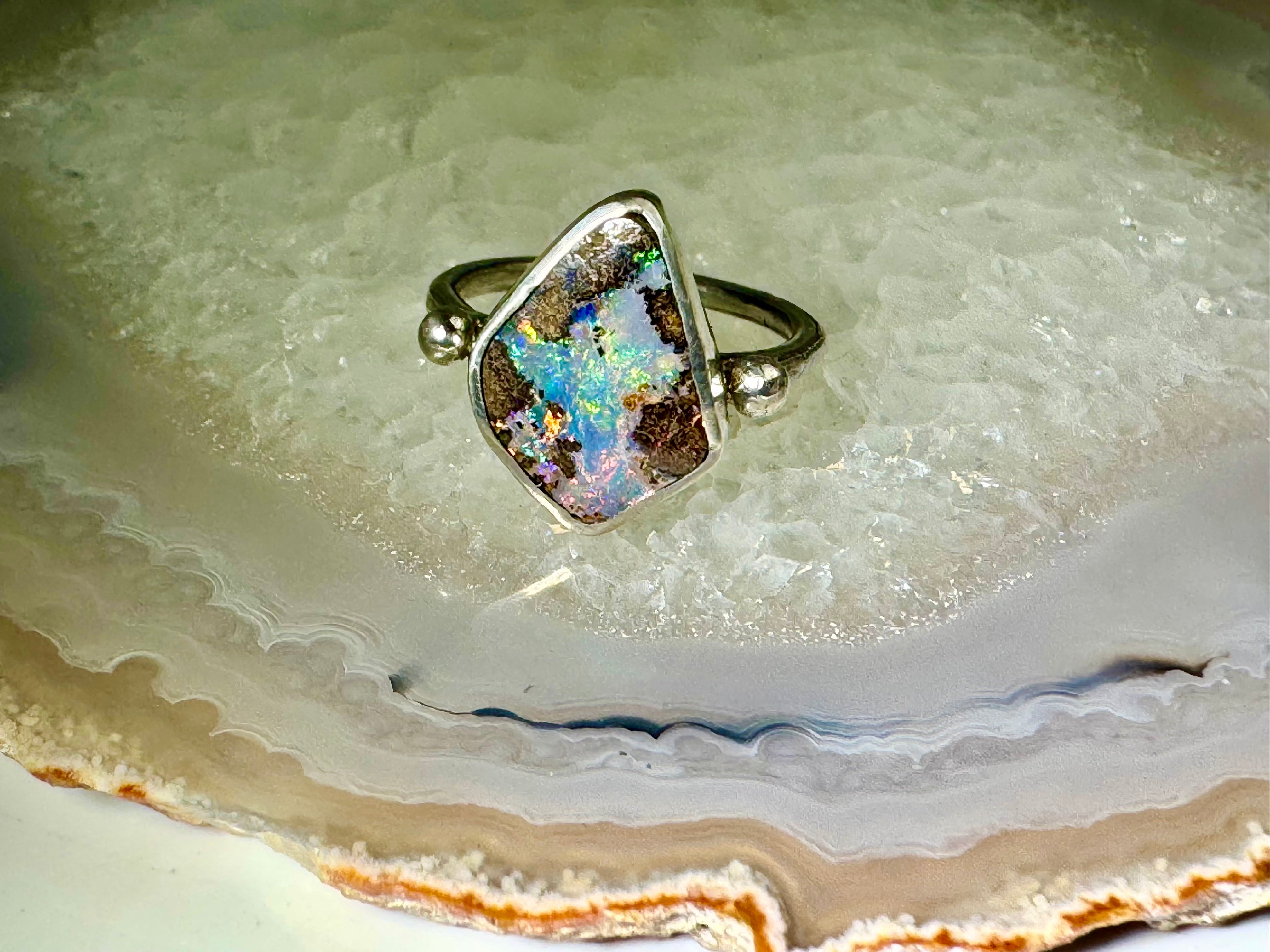 Boulder Opal Sterling Silver Ring