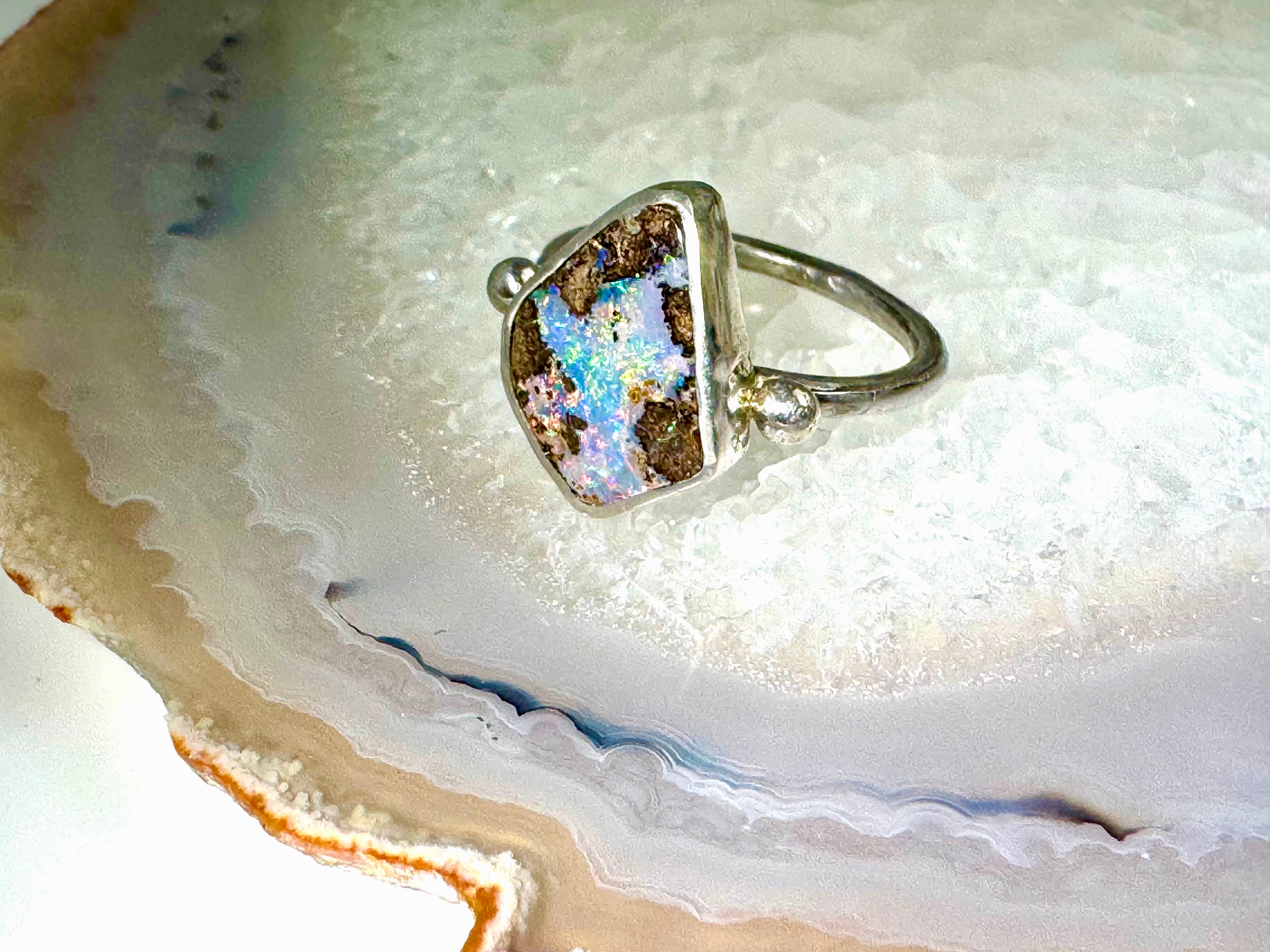 Boulder Opal Sterling Silver Ring