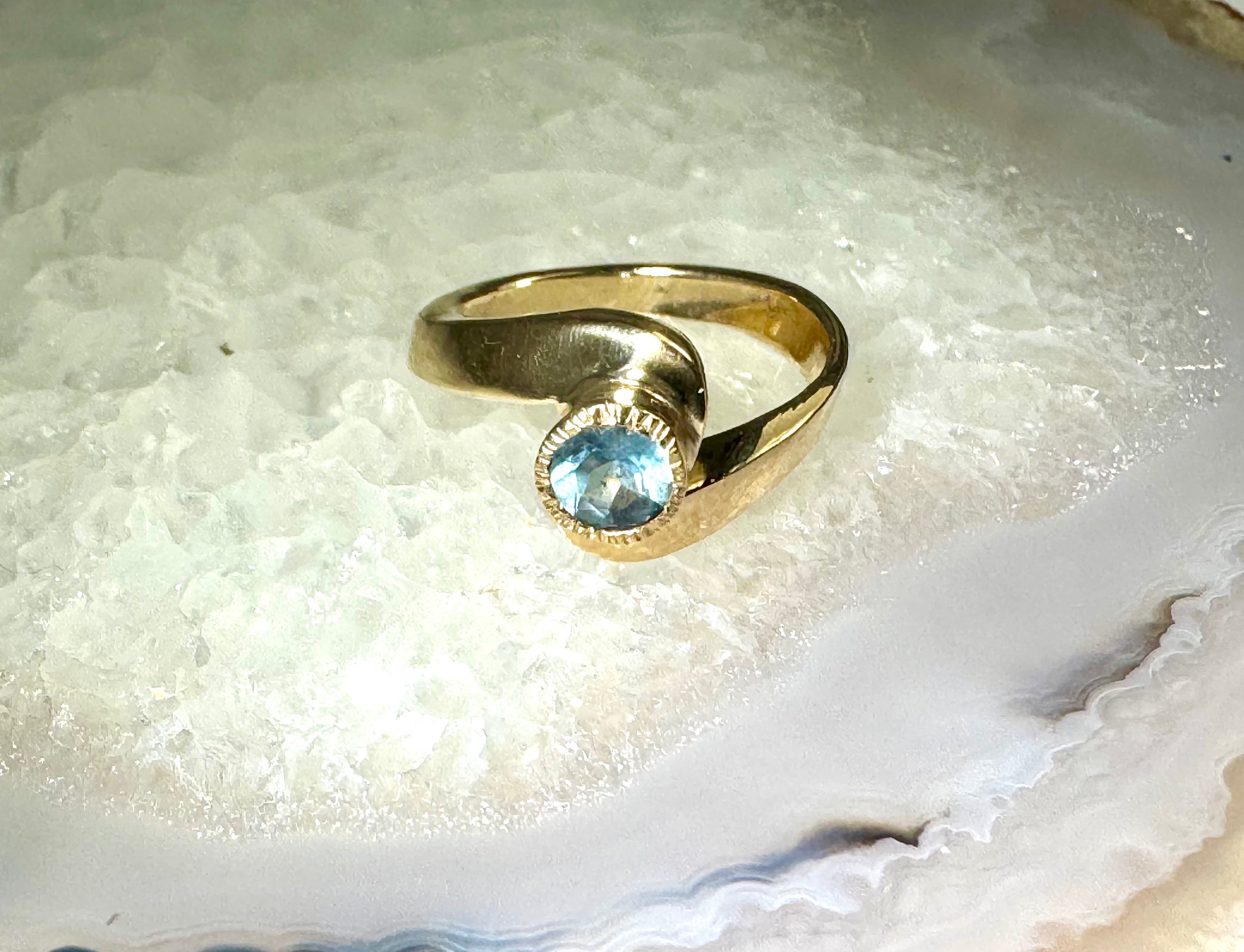 Aquamarine Bypass 14k Ring