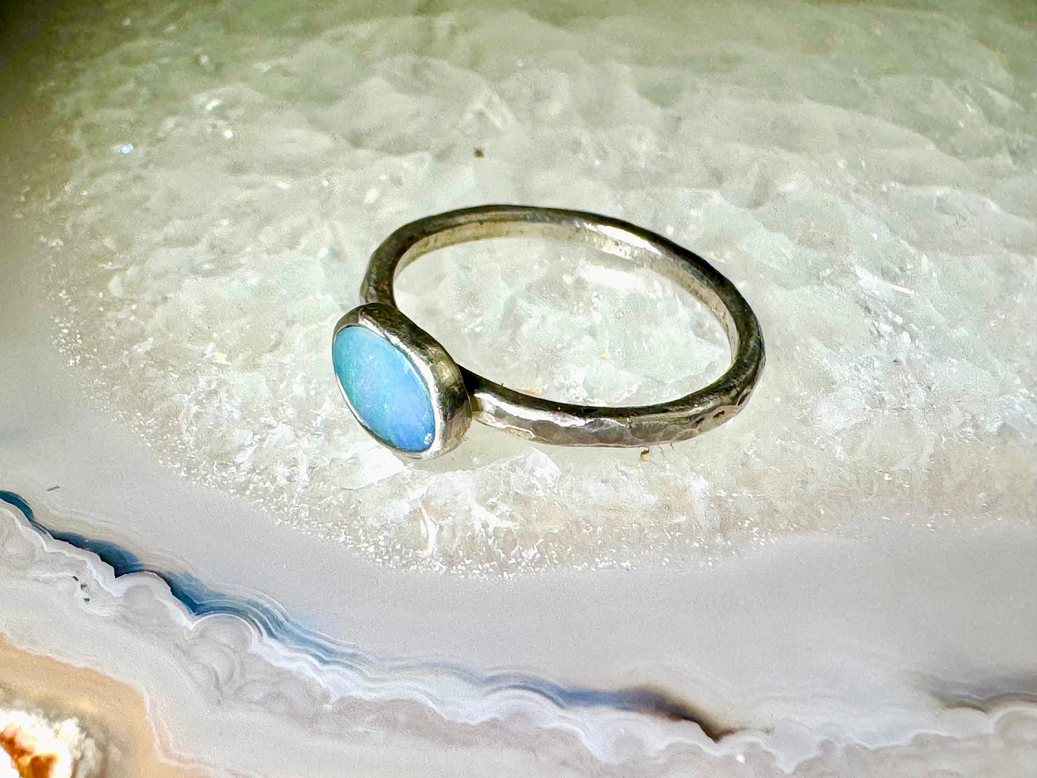 Opal Hammered Sterling Ring