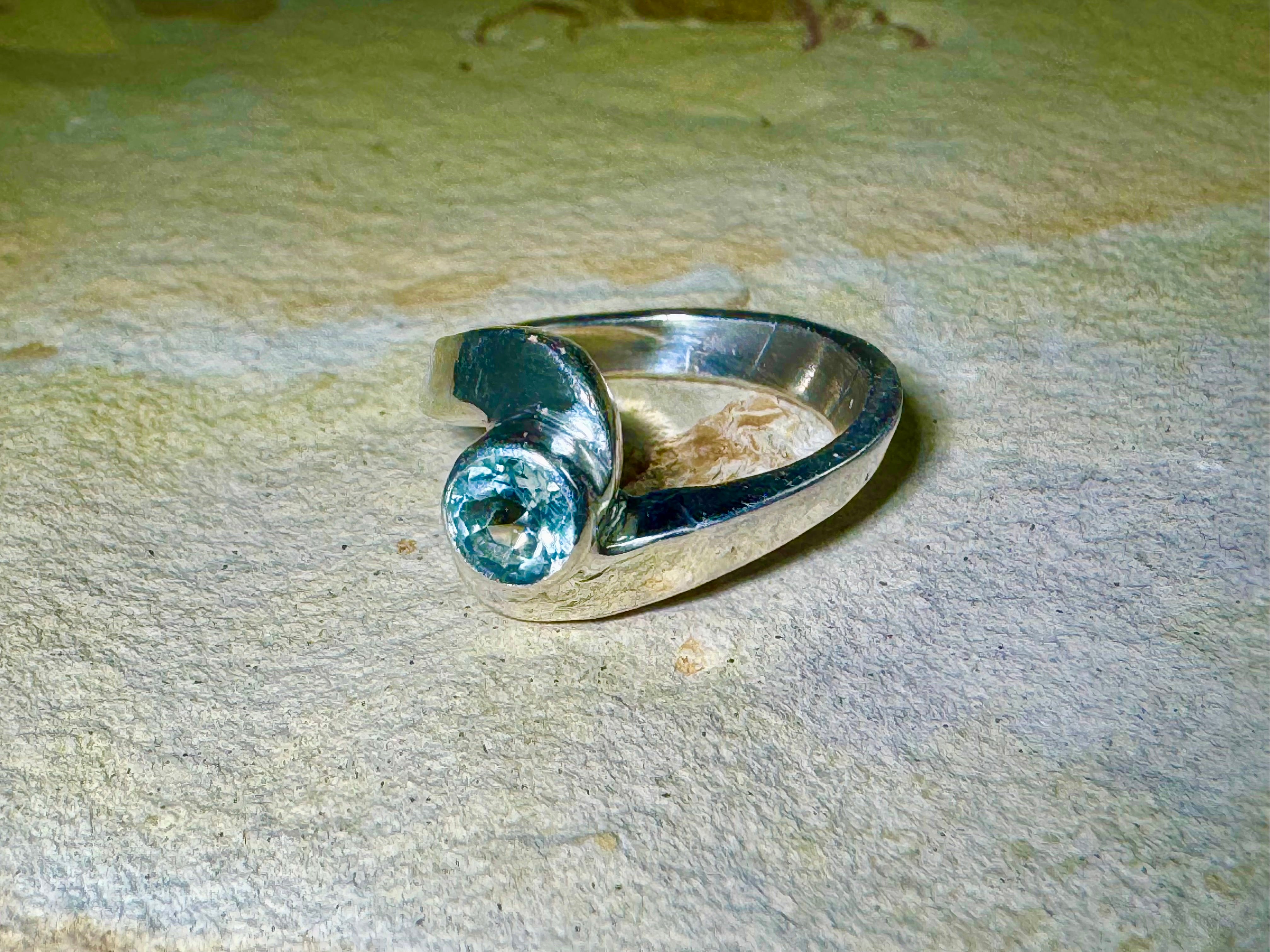 Aquamarine Bypass Sterling Ring