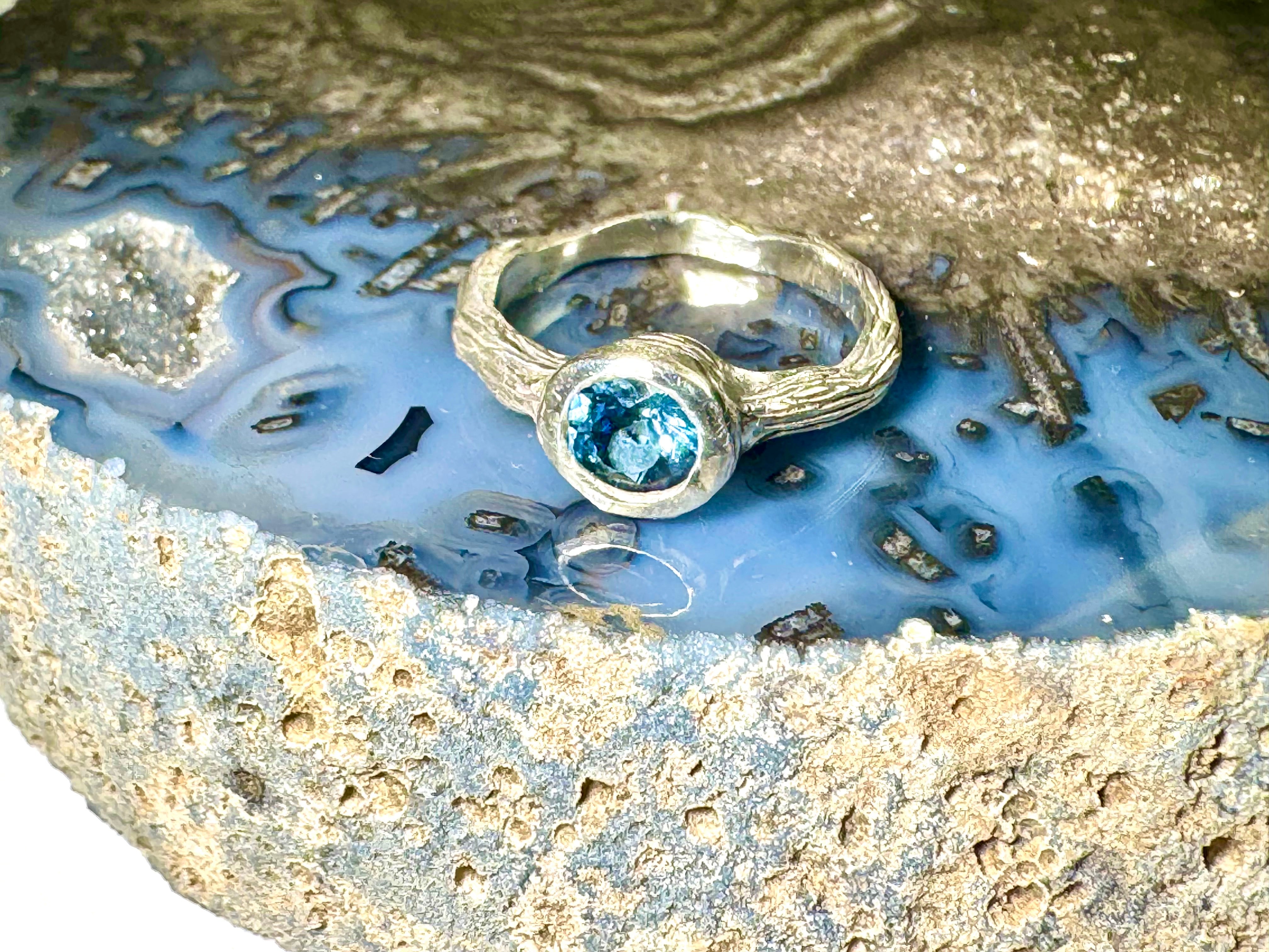 Aquamarine Bark Sterling Ring