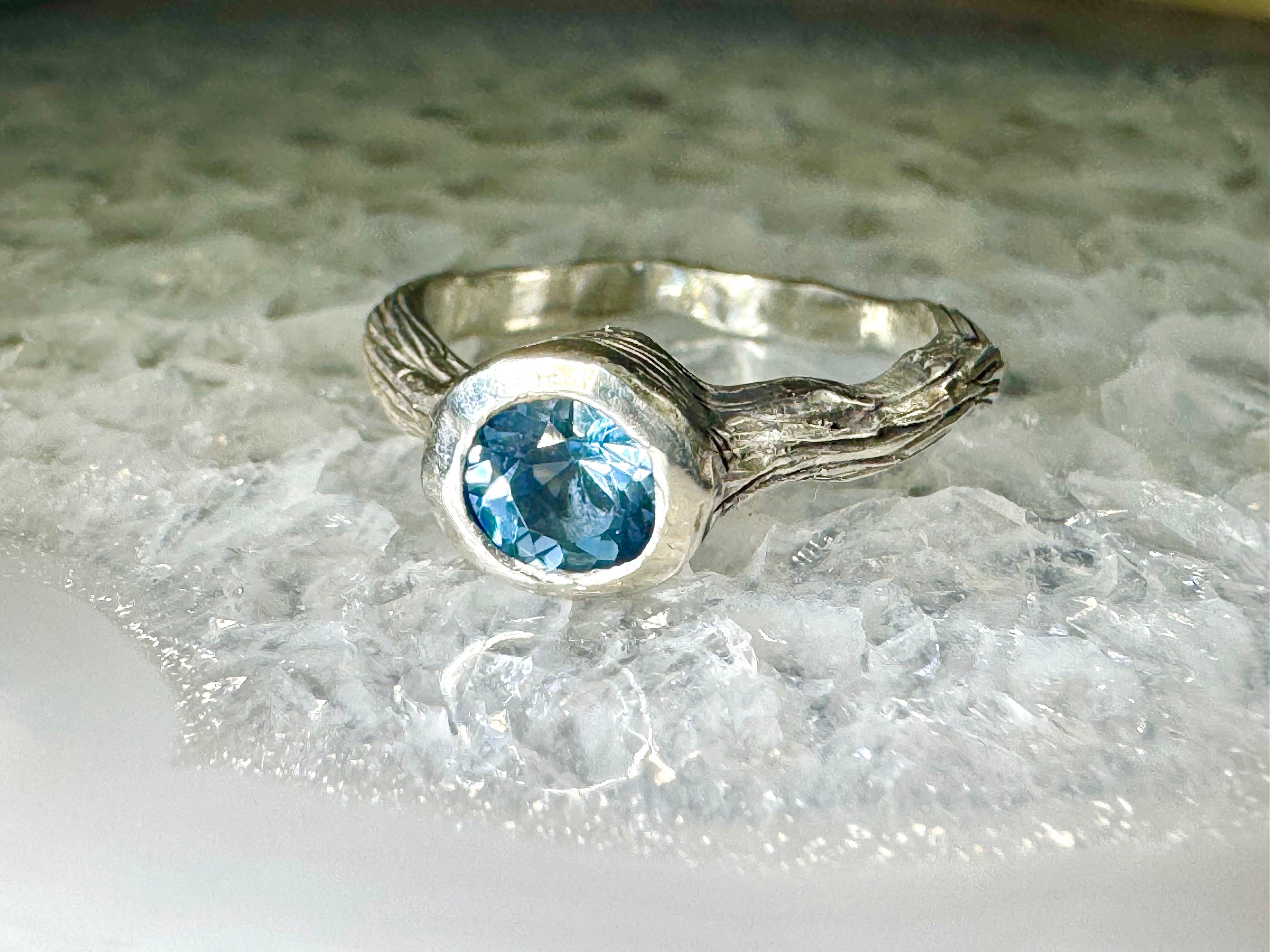 Aquamarine Bark Sterling Ring