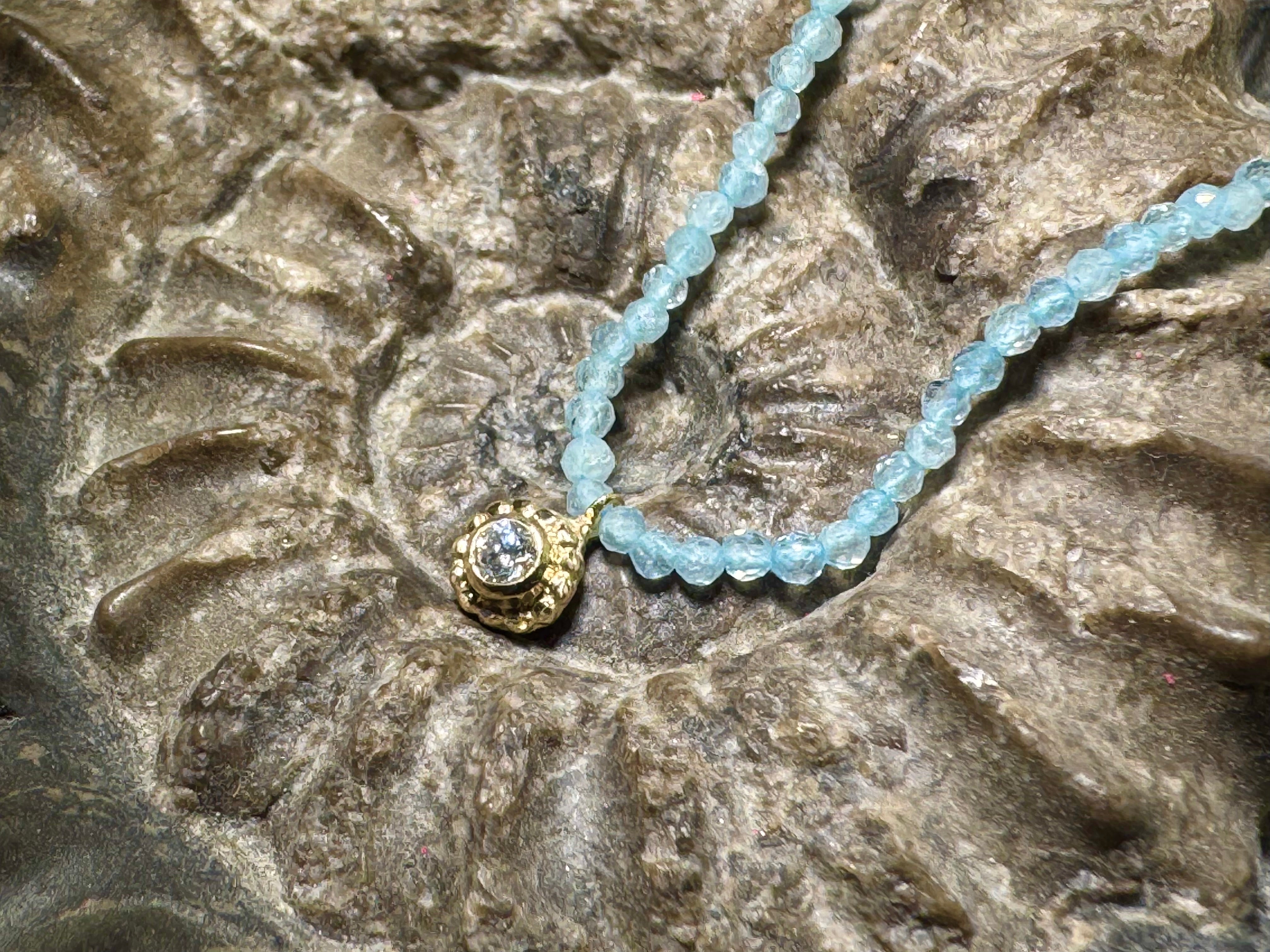 Aquamarine Bead Necklace With a Diamond Pendant