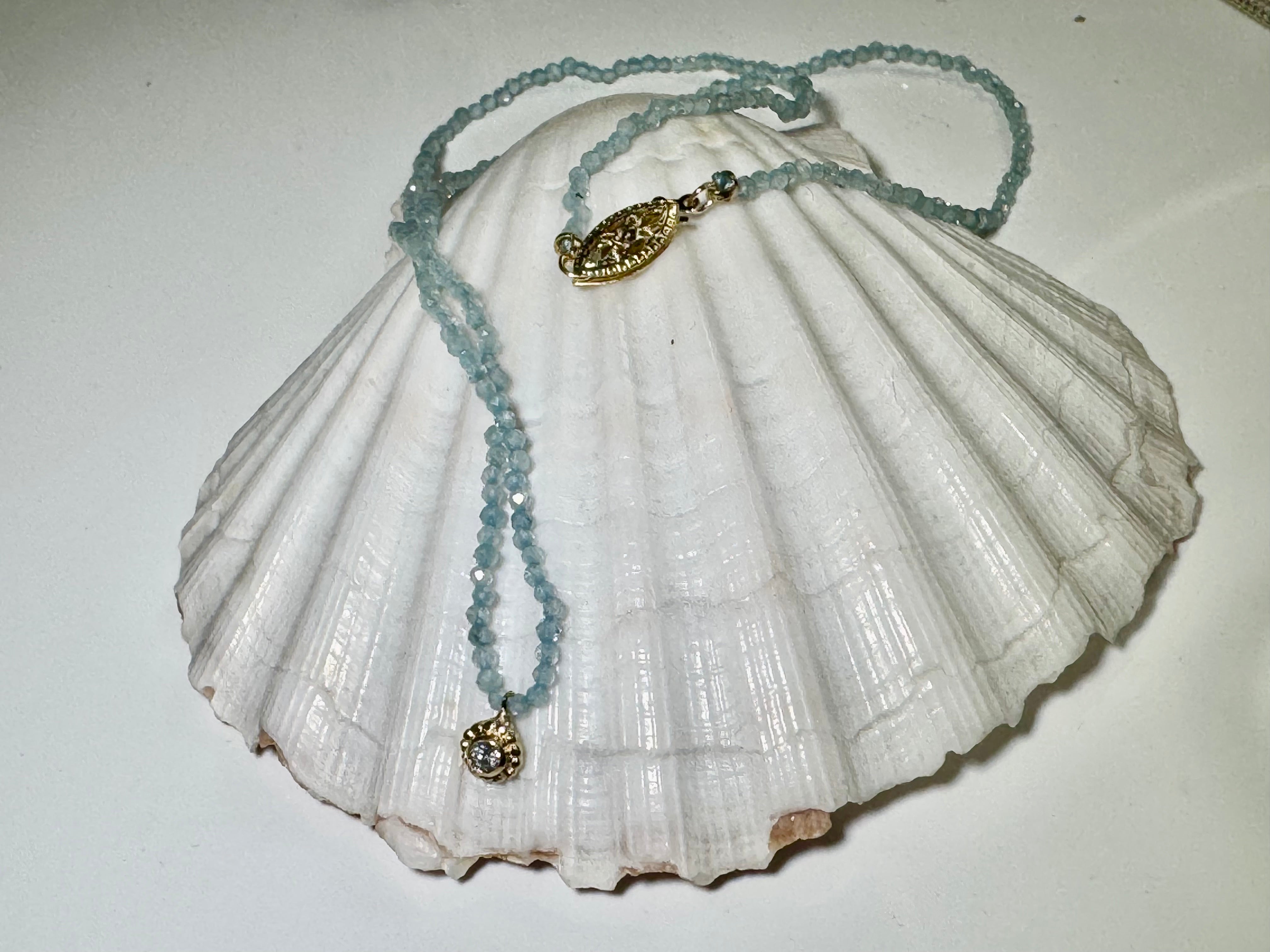 Aquamarine Bead Necklace With a Diamond Pendant