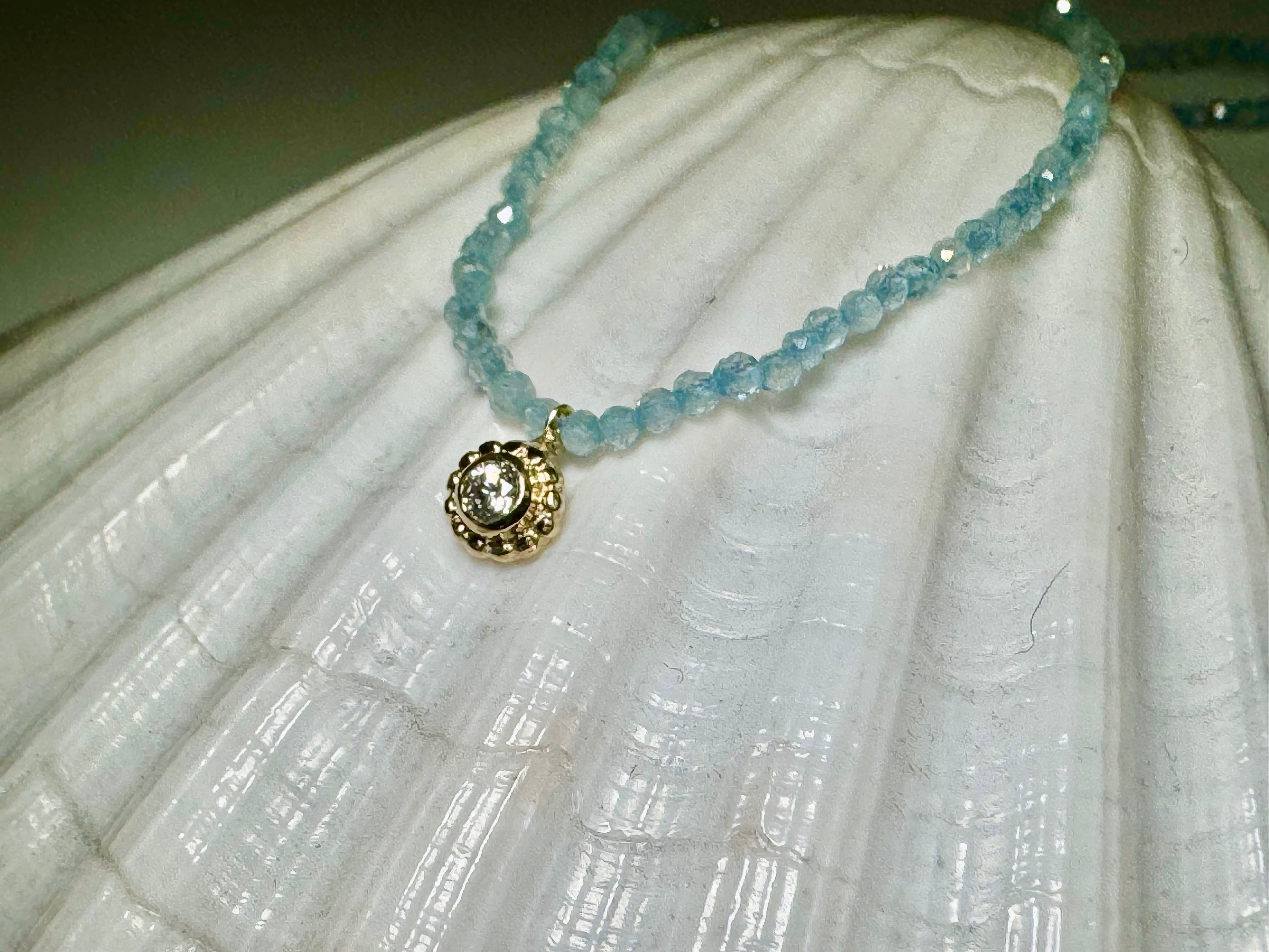 Aquamarine Bead Necklace With a Diamond Pendant