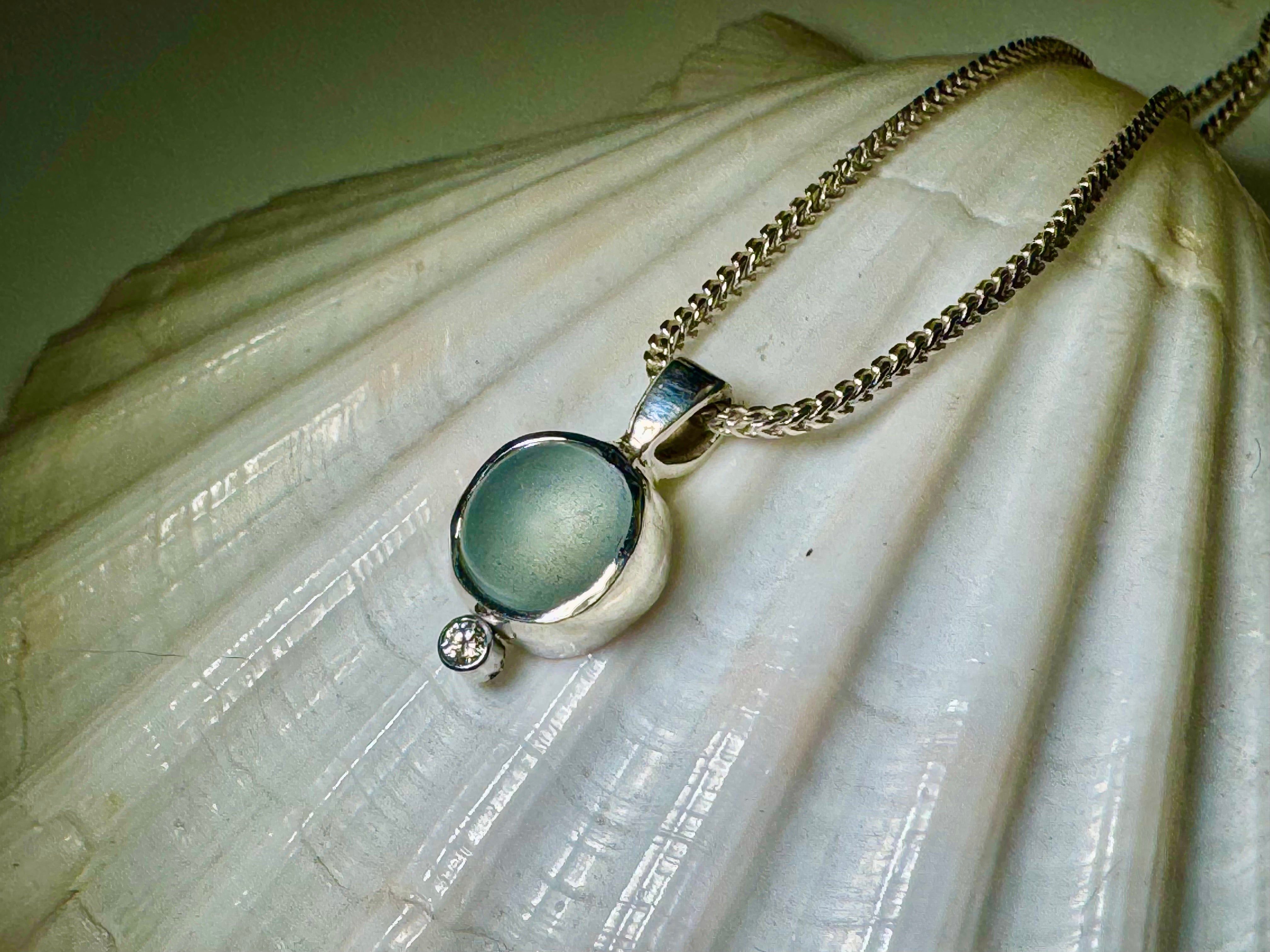 Aquamarine Diamond Sterling Pendant