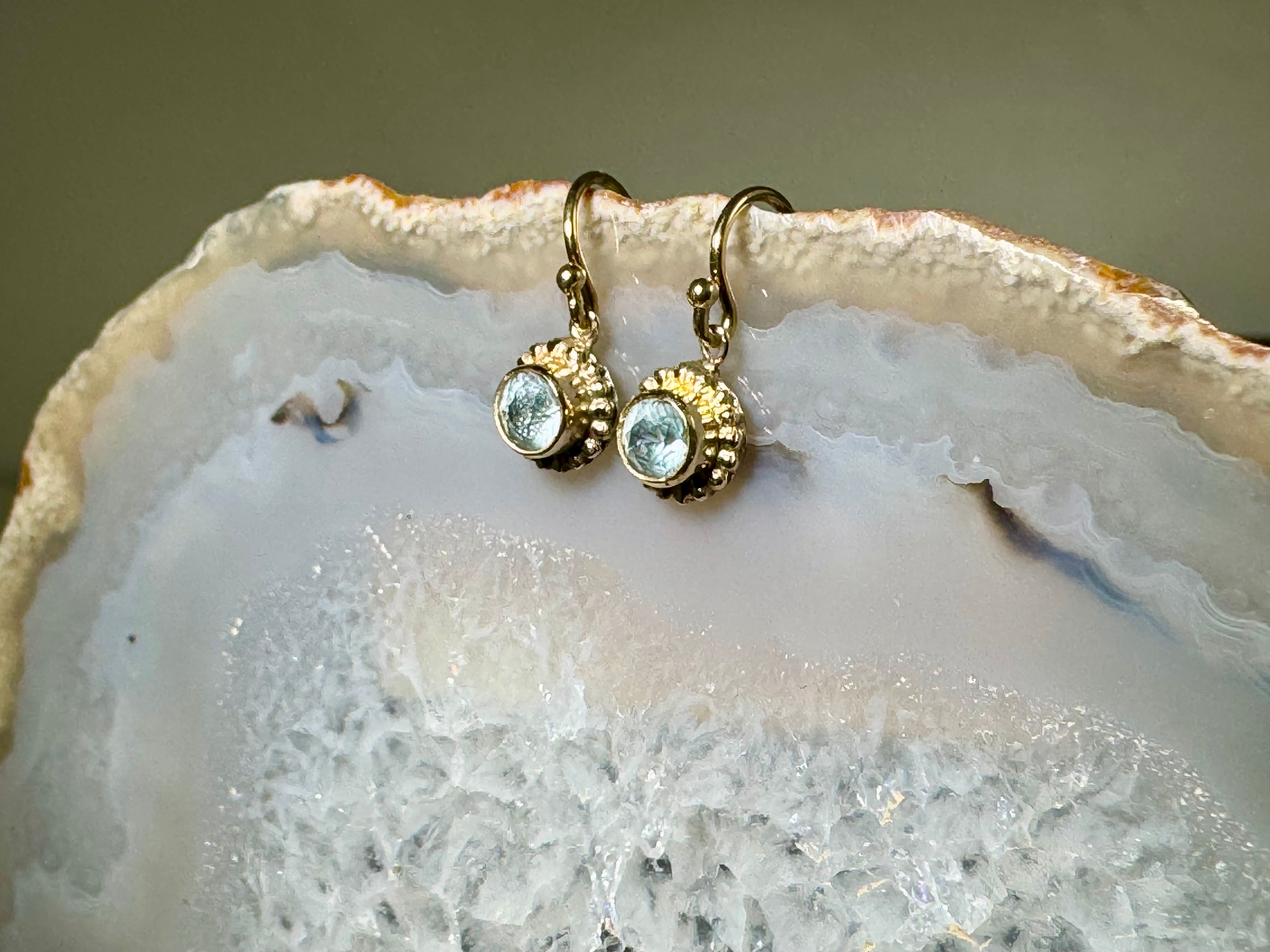 Aquamarine Beaded Bezel 14k Earrings