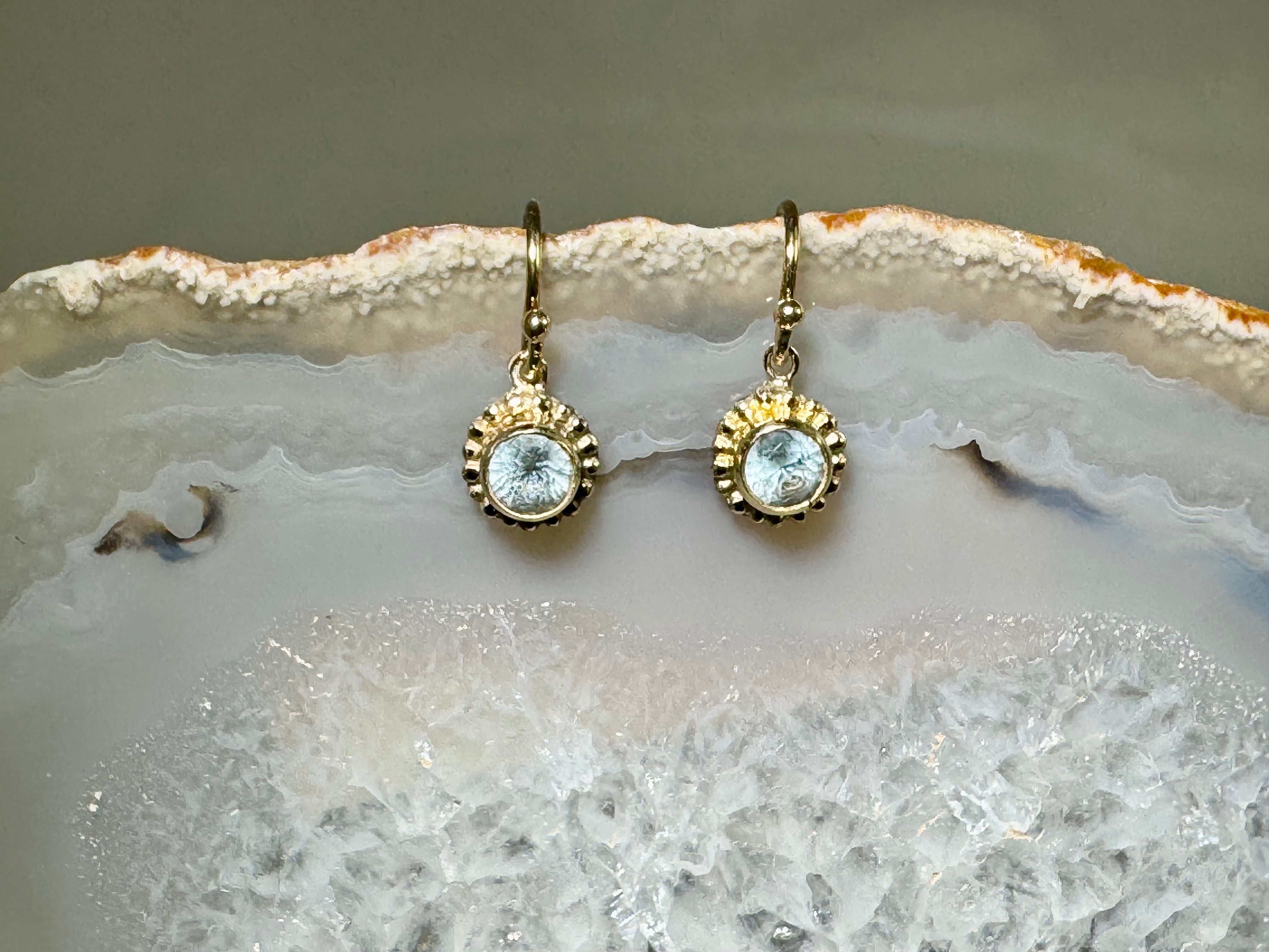 Aquamarine Beaded Bezel 14k Earrings