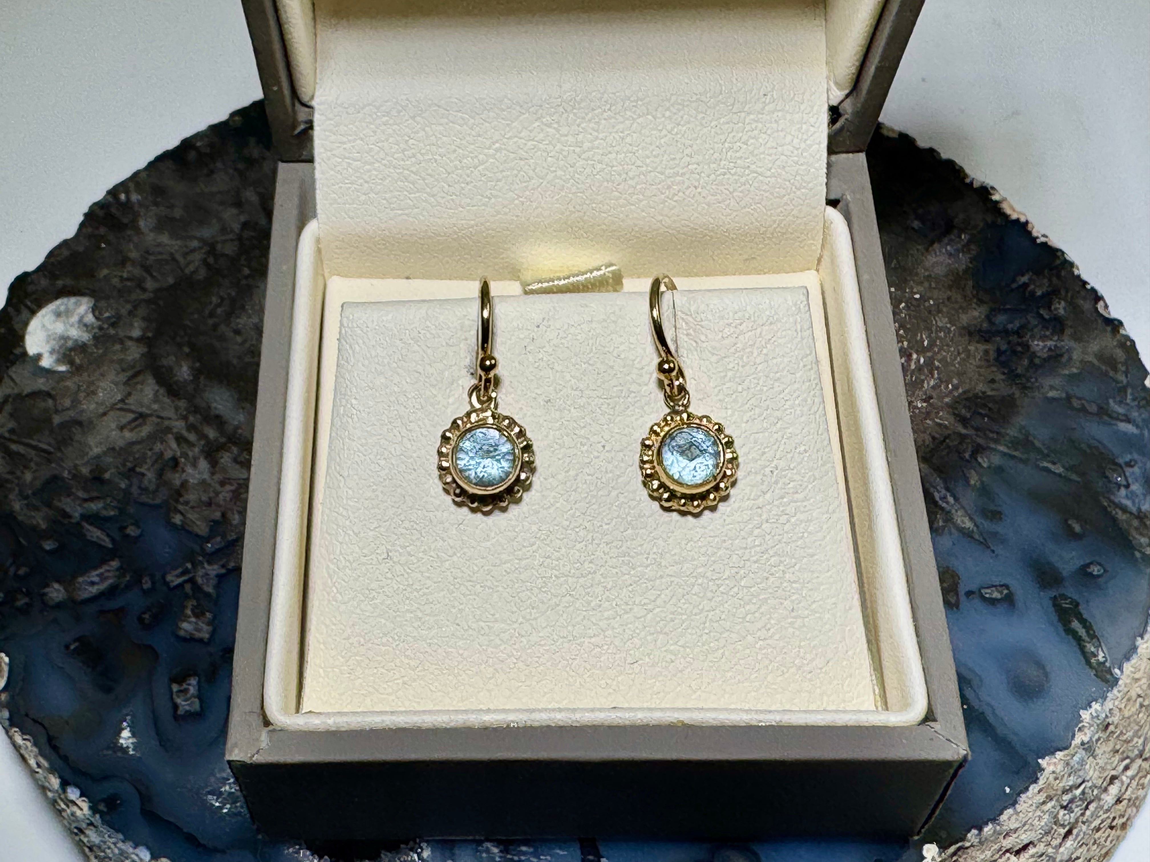 Aquamarine Beaded Bezel 14k Earrings