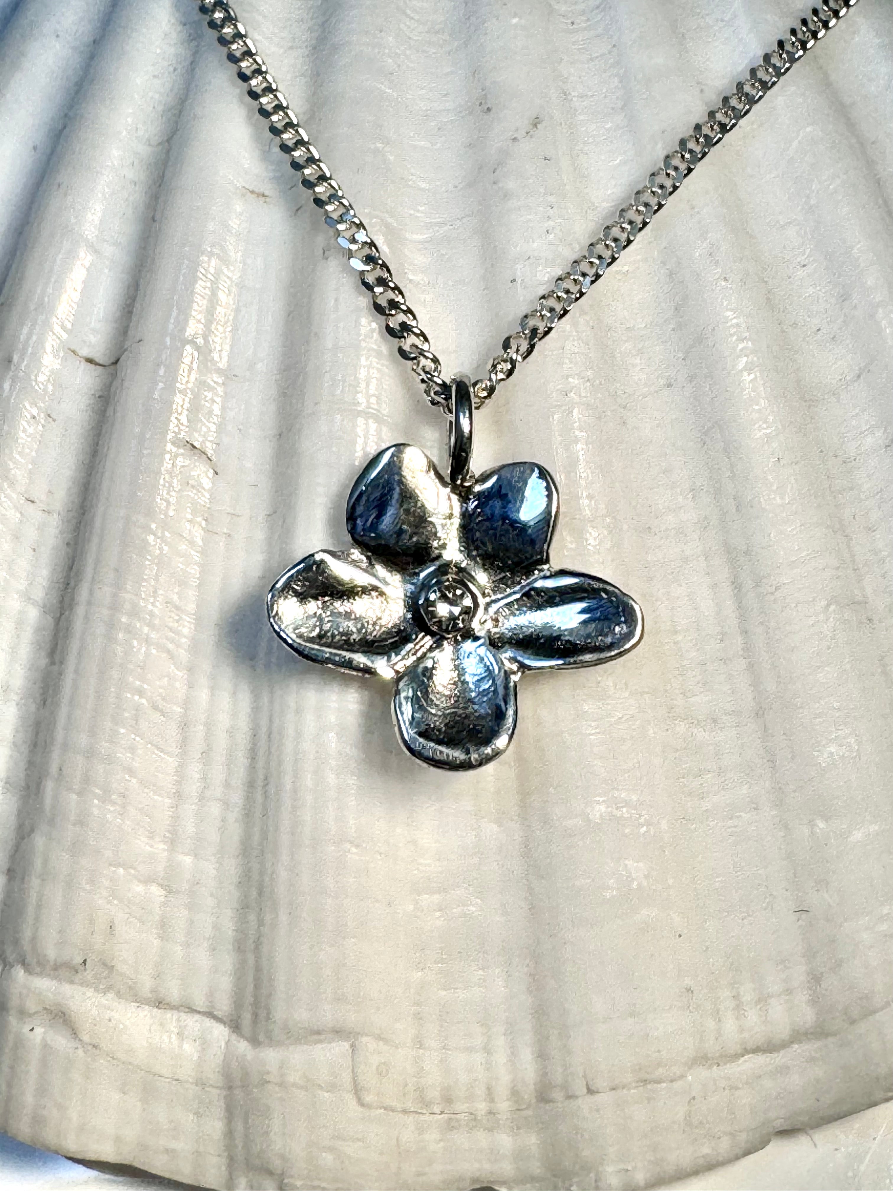 Diamond Flower Sterling Pendant