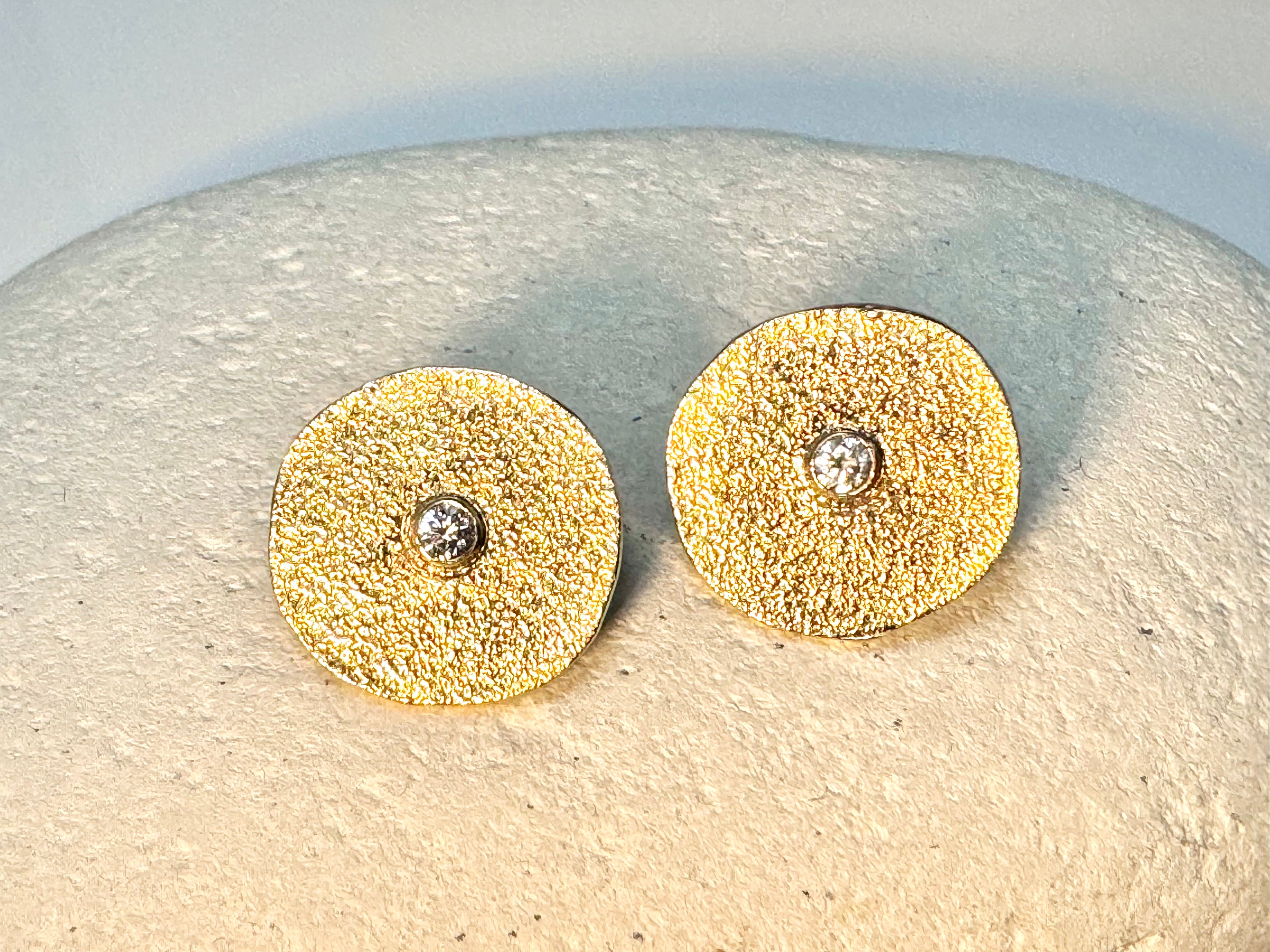 Diamond Textured Disc 14k Earrings