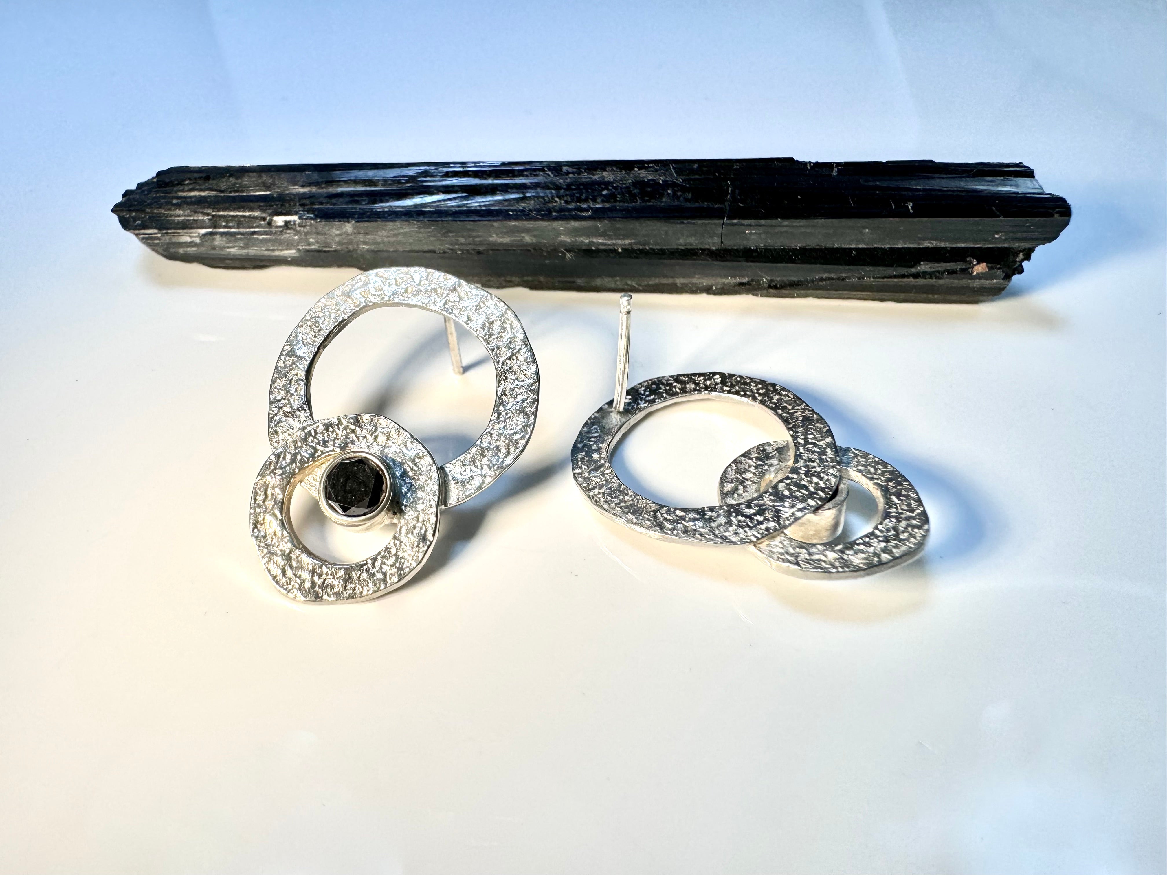 Black Diamond Texture Double Open Disc Earrings