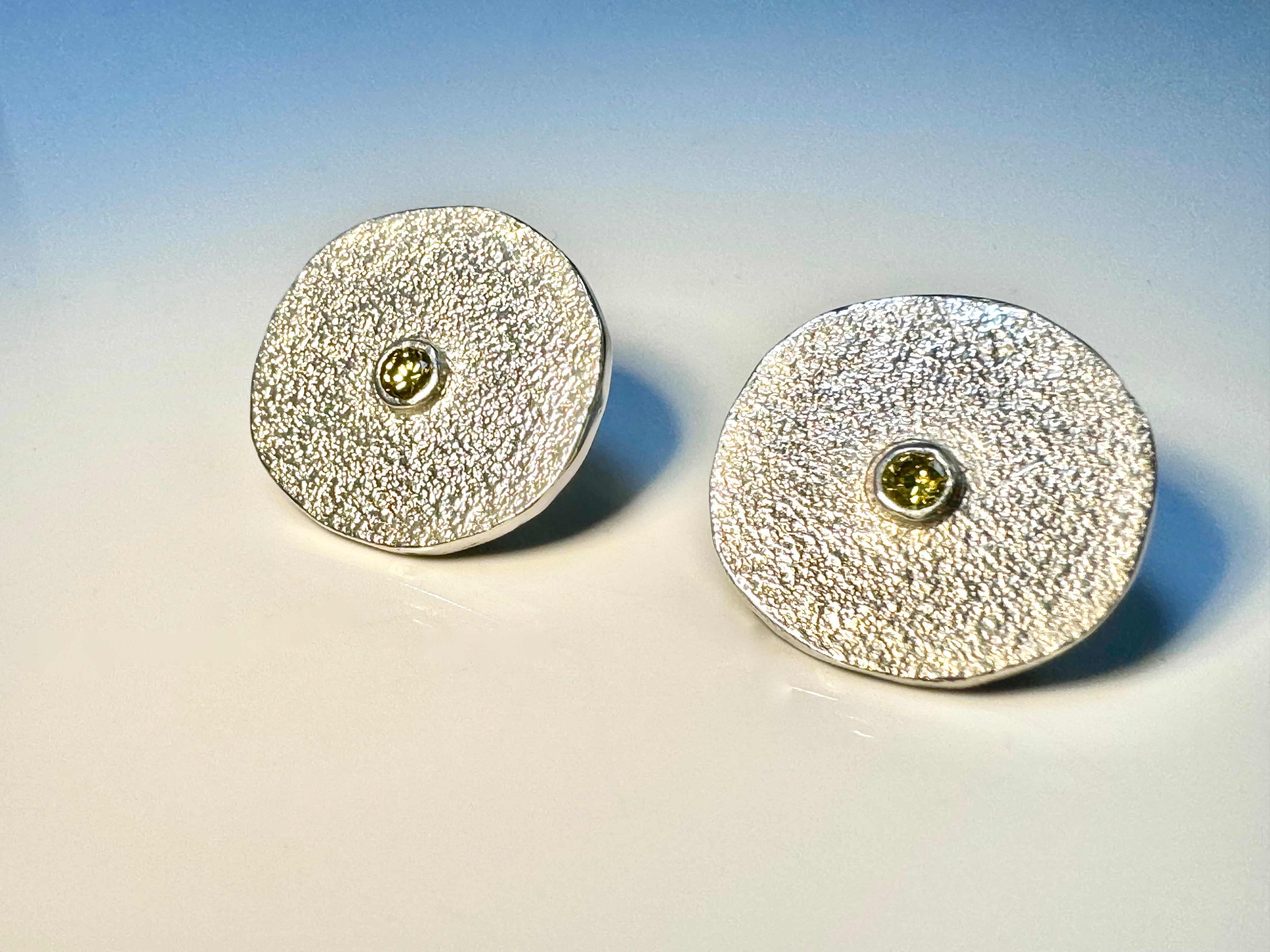 Yellow Diamond Texture Disc Earrings