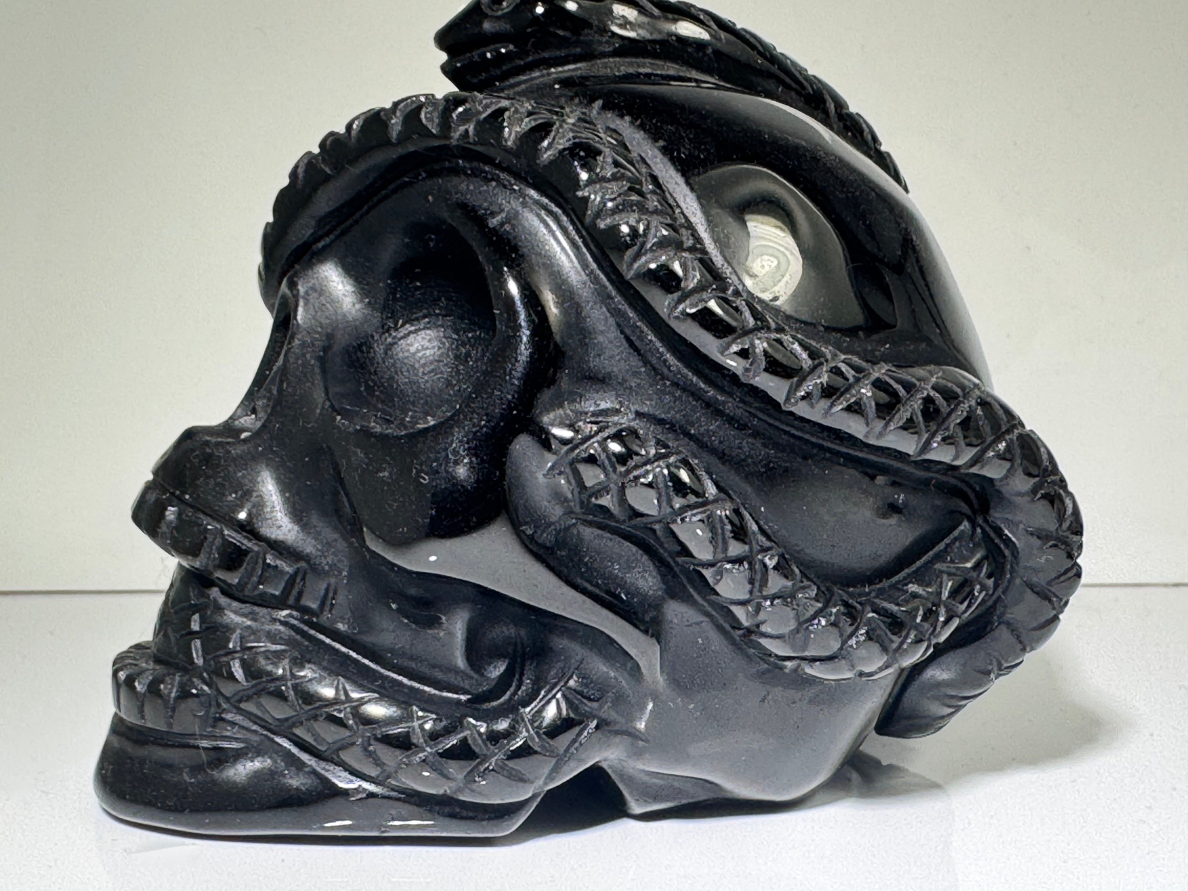 Obsidian Skull & Snake Carving