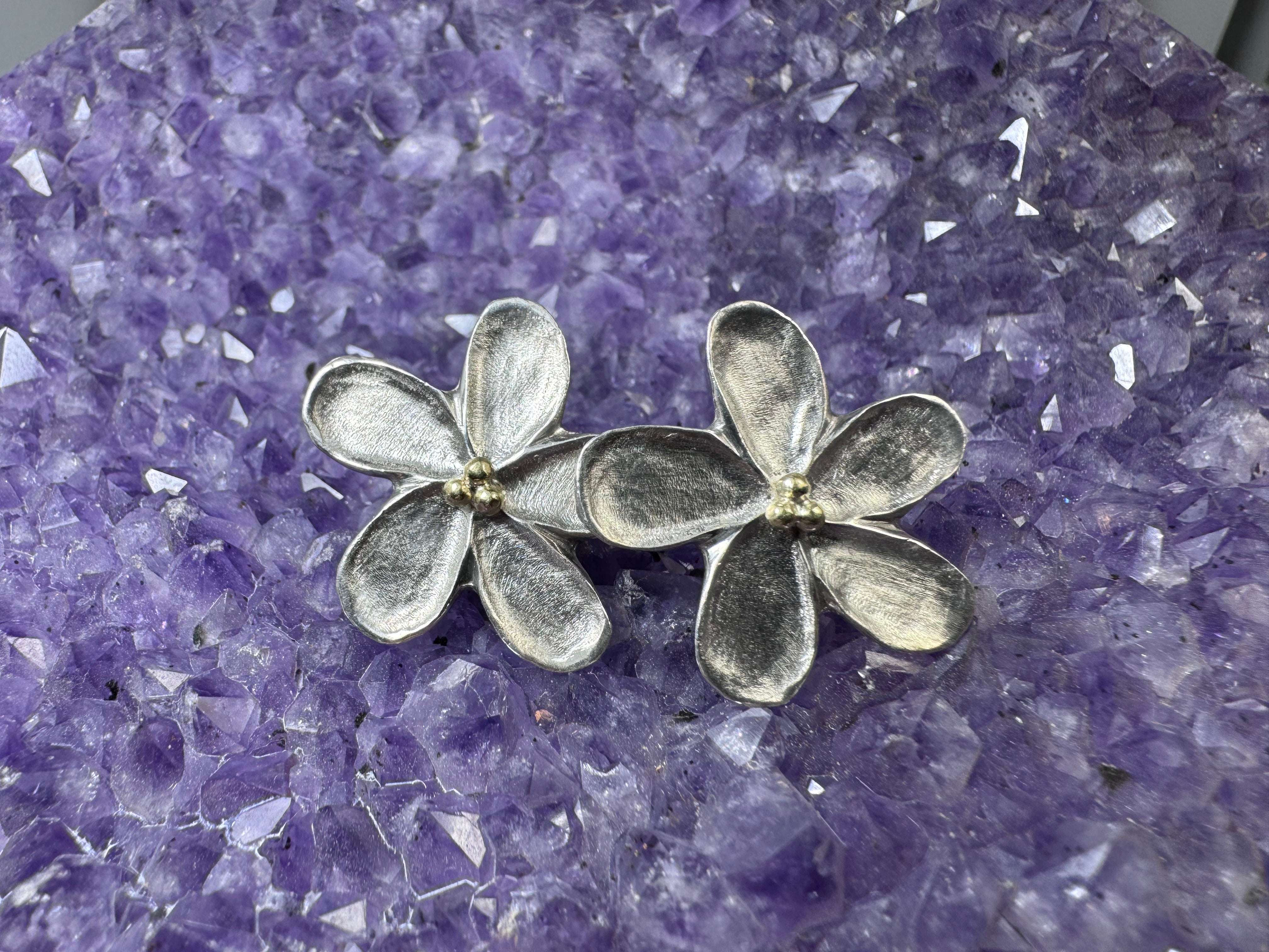 Flower Three Bead Sterling Earrings
