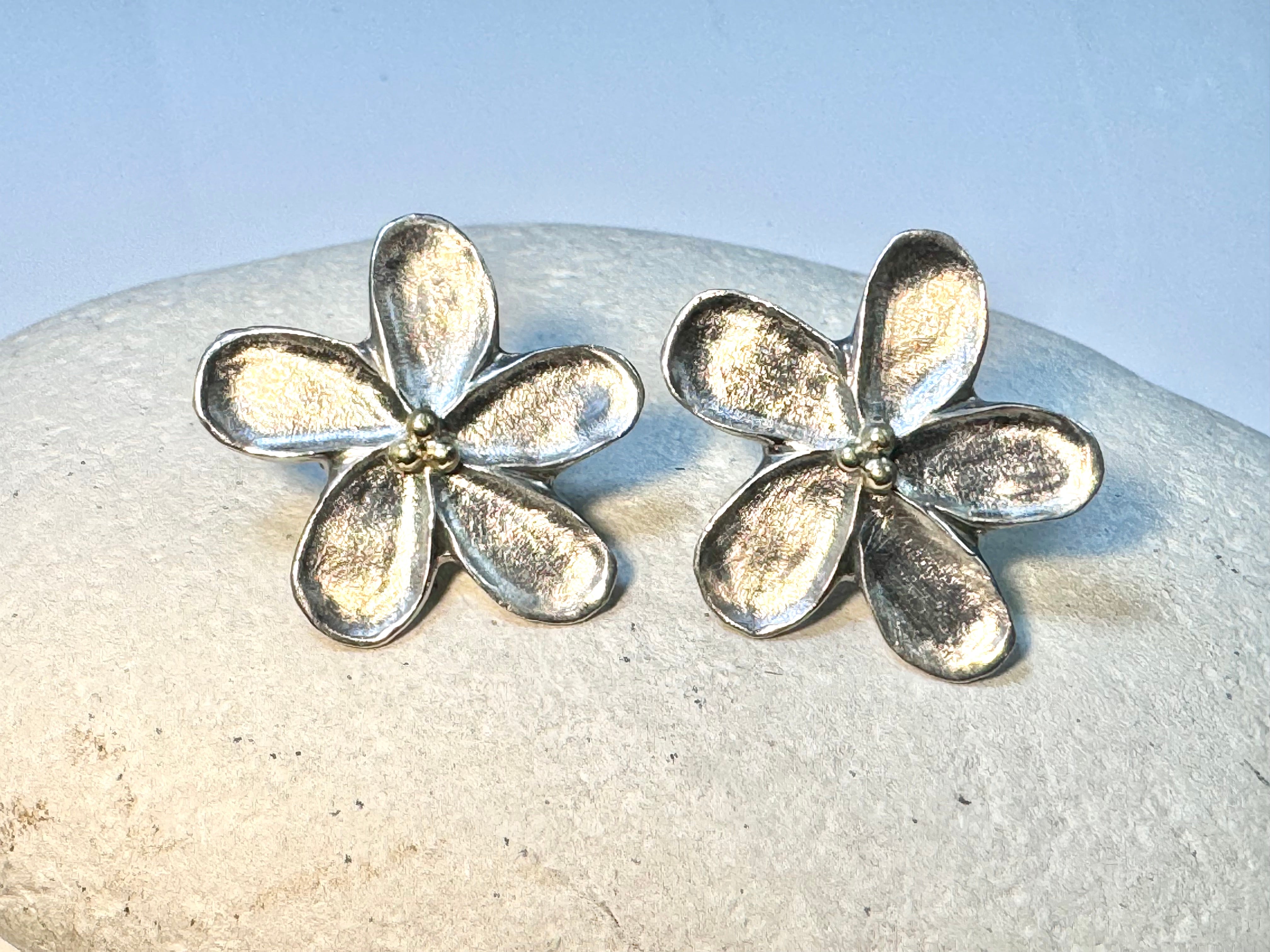 Flower Three Bead Sterling Earrings