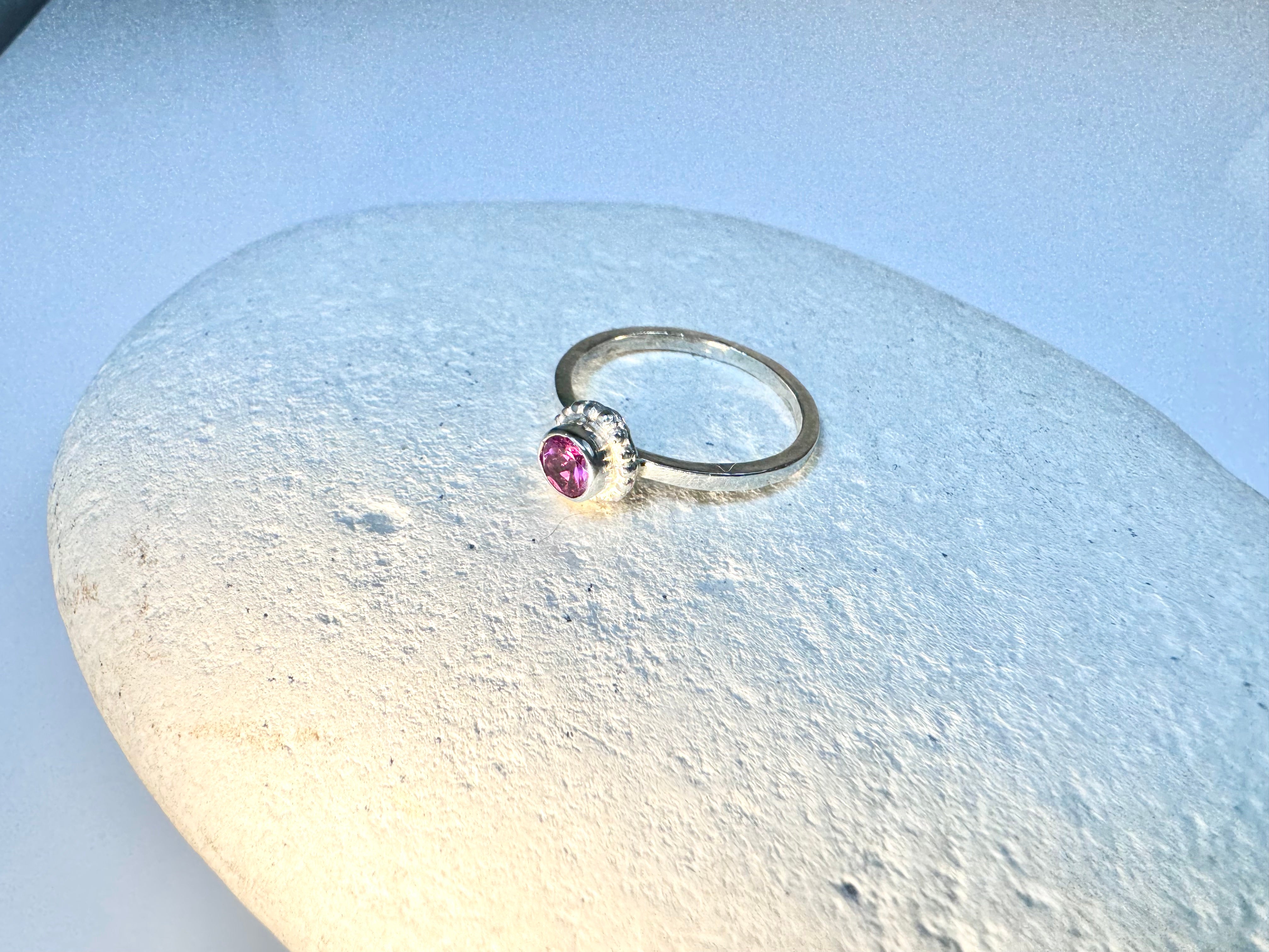 Pink Tourmaline Beaded Sterling Ring
