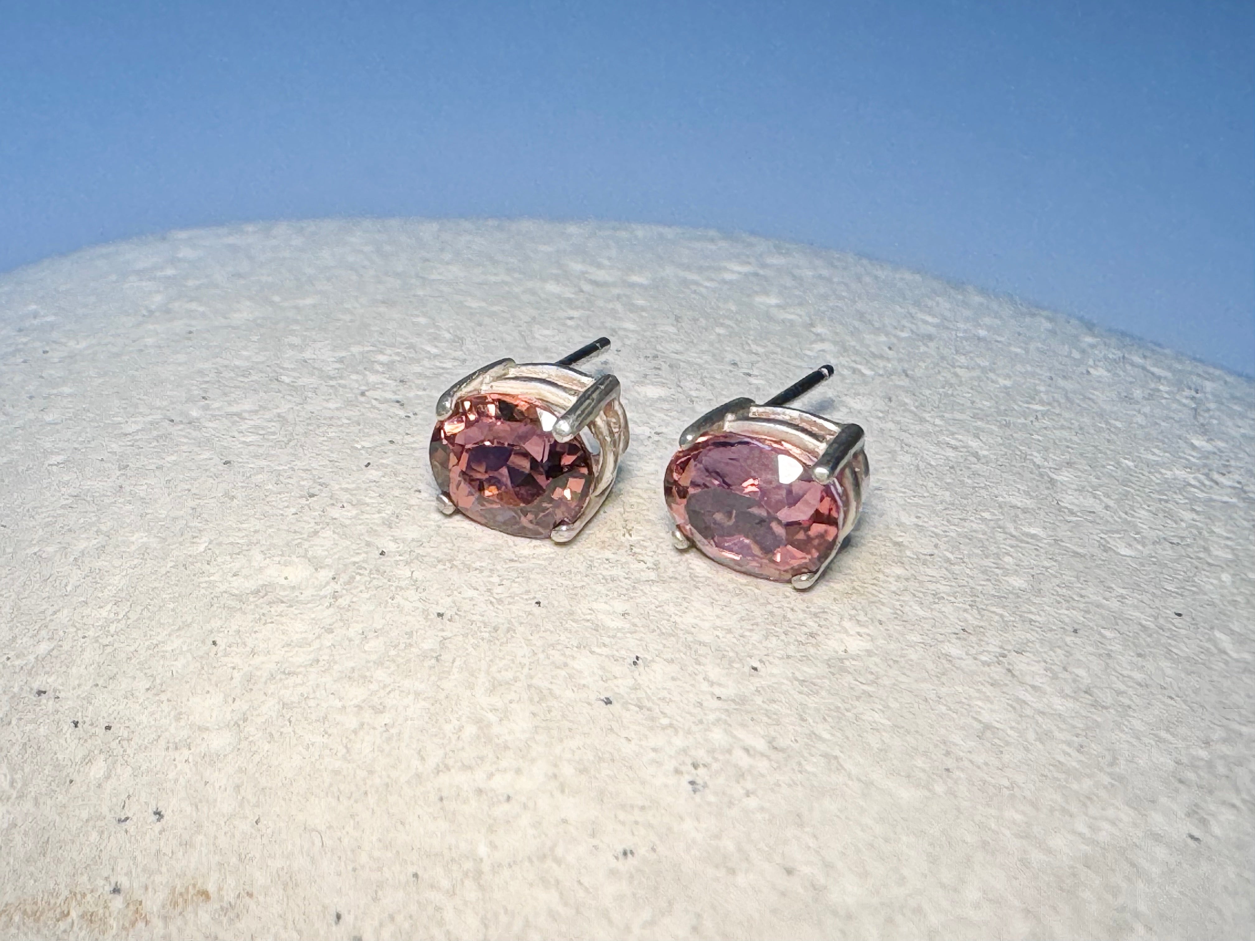 Pink Tourmaline Faceted Sterling Studs