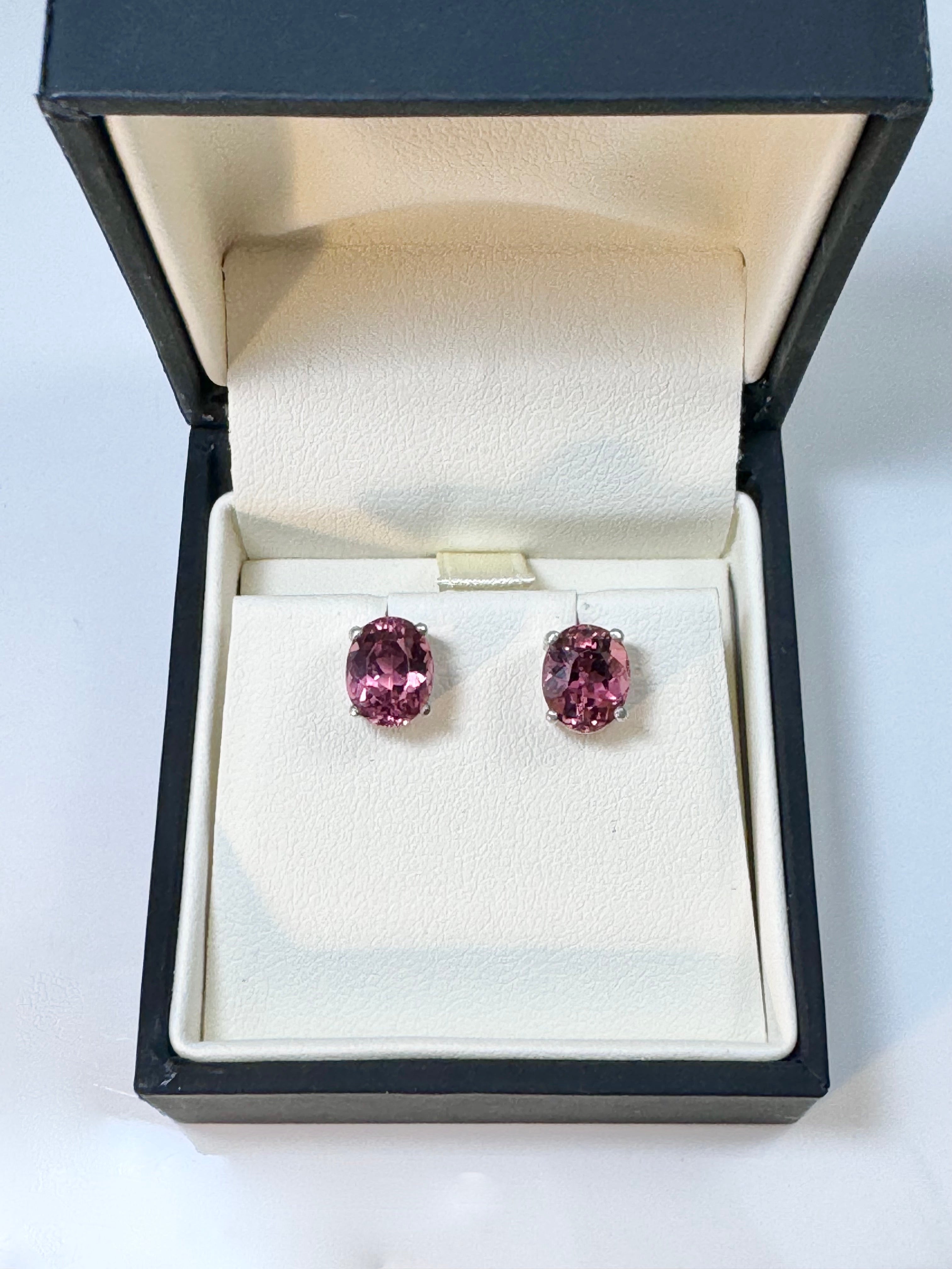 Pink Tourmaline Faceted Sterling Studs
