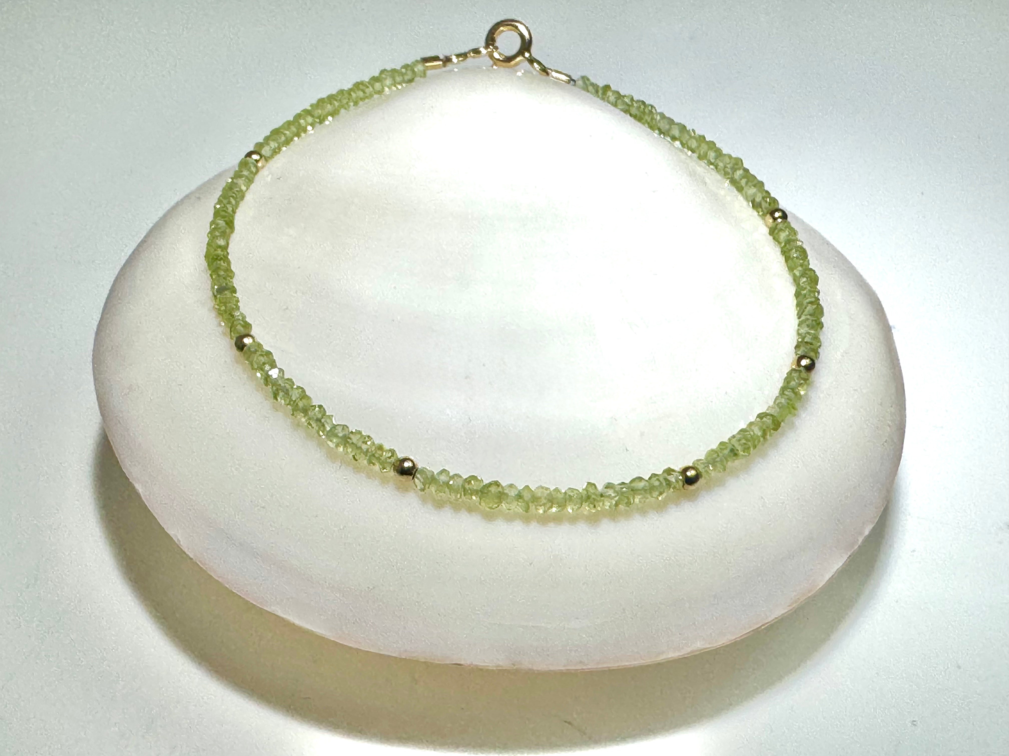 Peridot 2mm & 14k Bead Bracelet