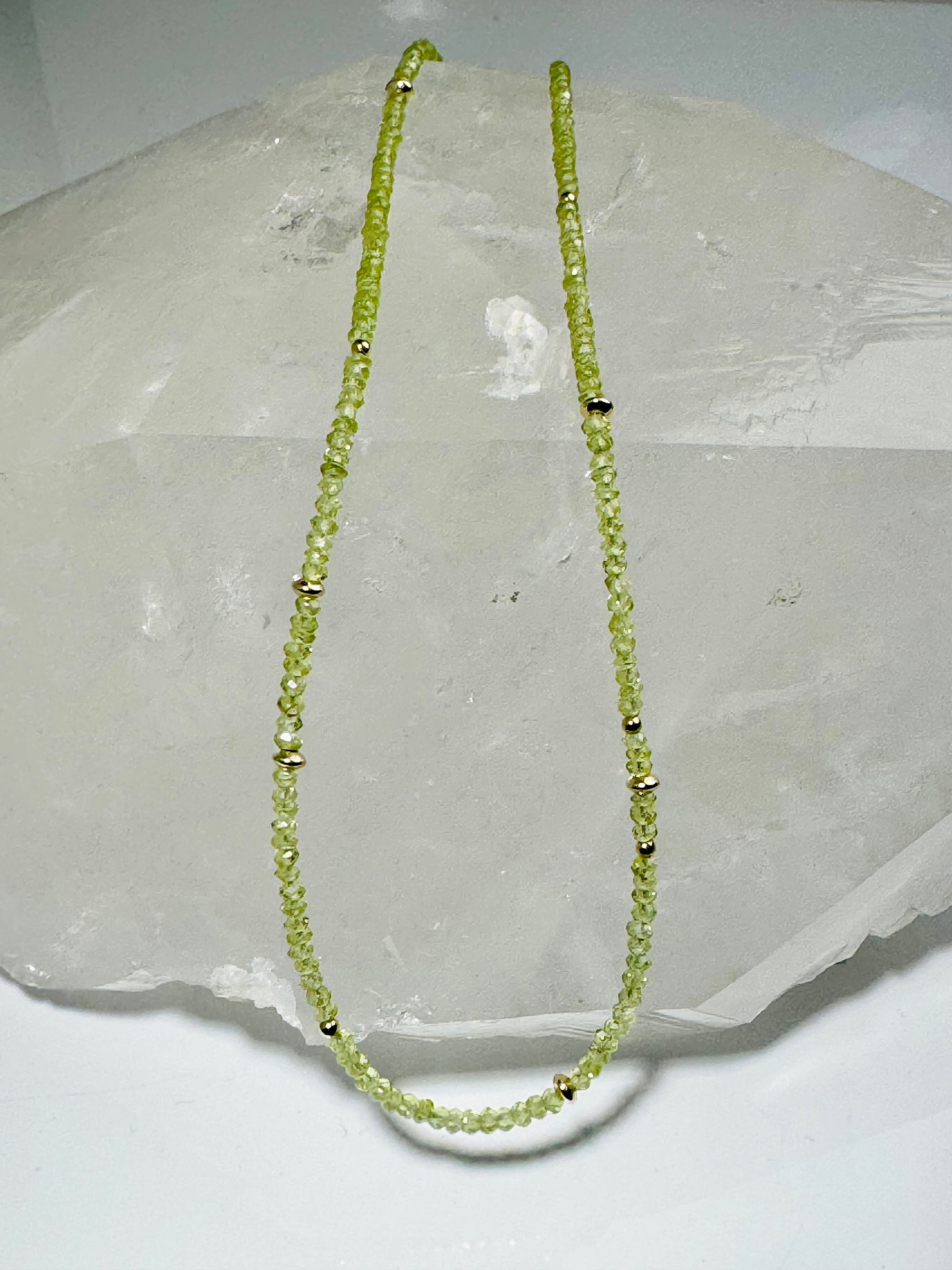 Peridot 2mm With 14k Bead Necklace