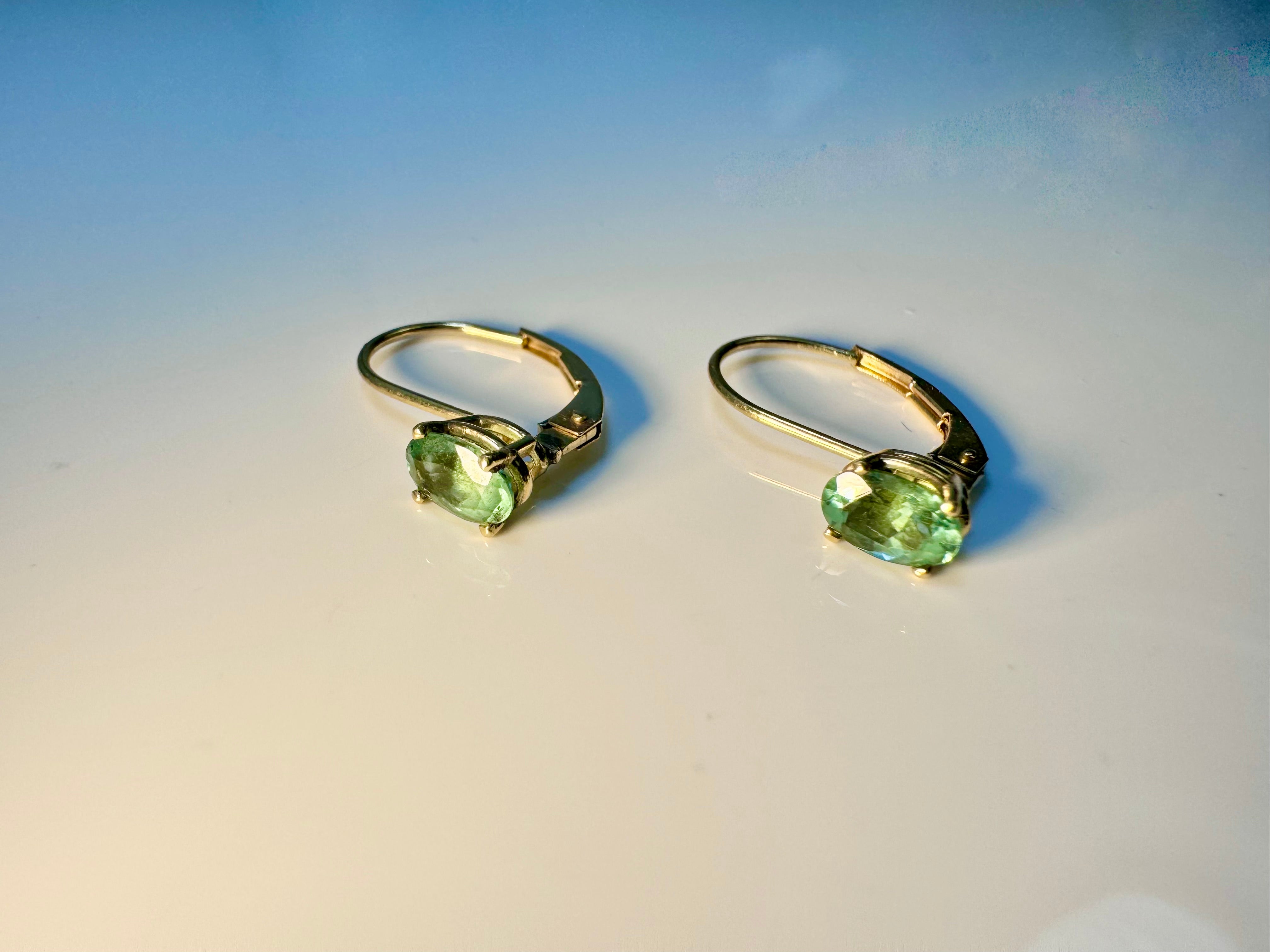 Green Tourmaline Newry Maine 14k Earrings