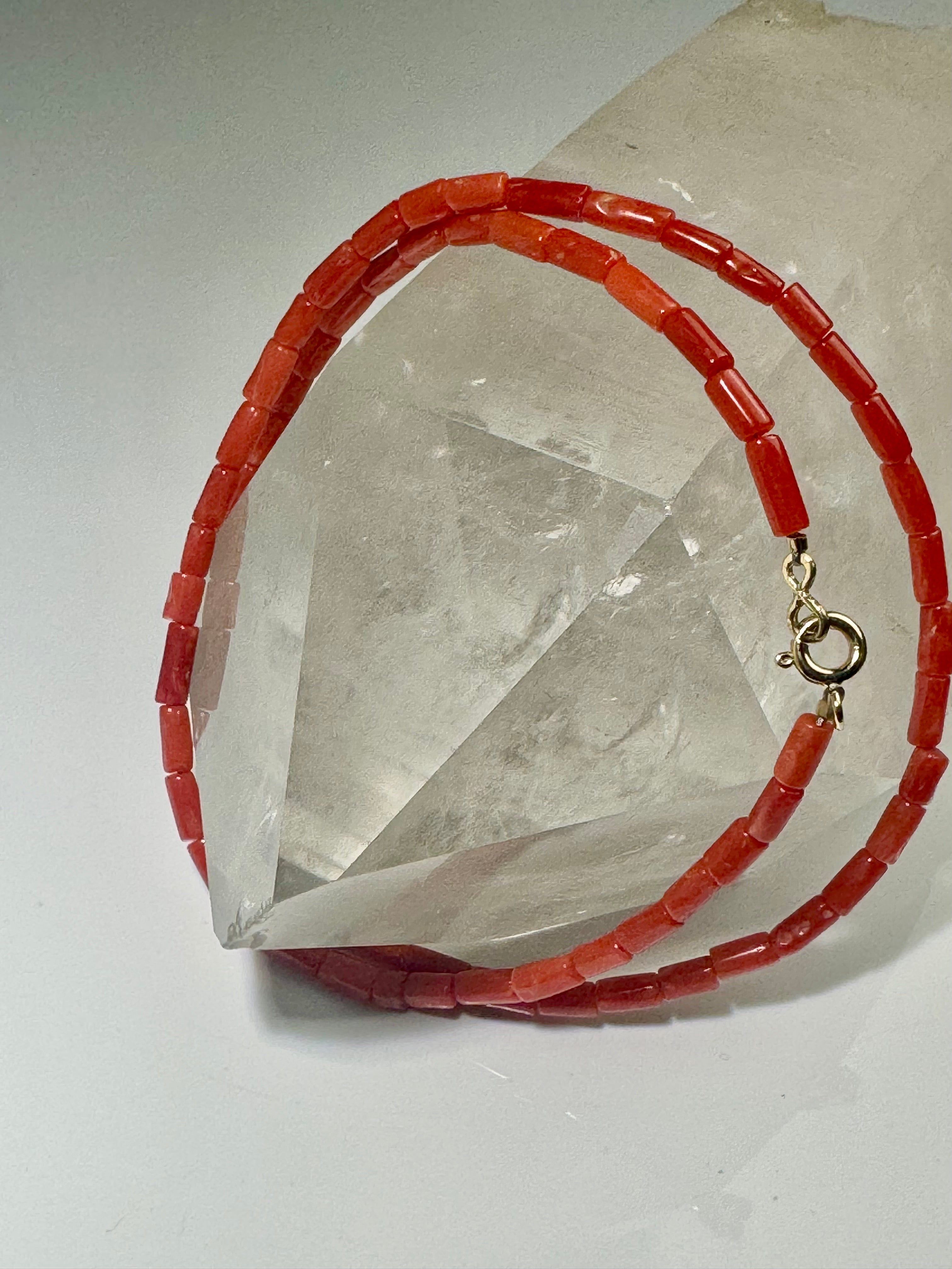 Coral Tube Bead 14k Necklace