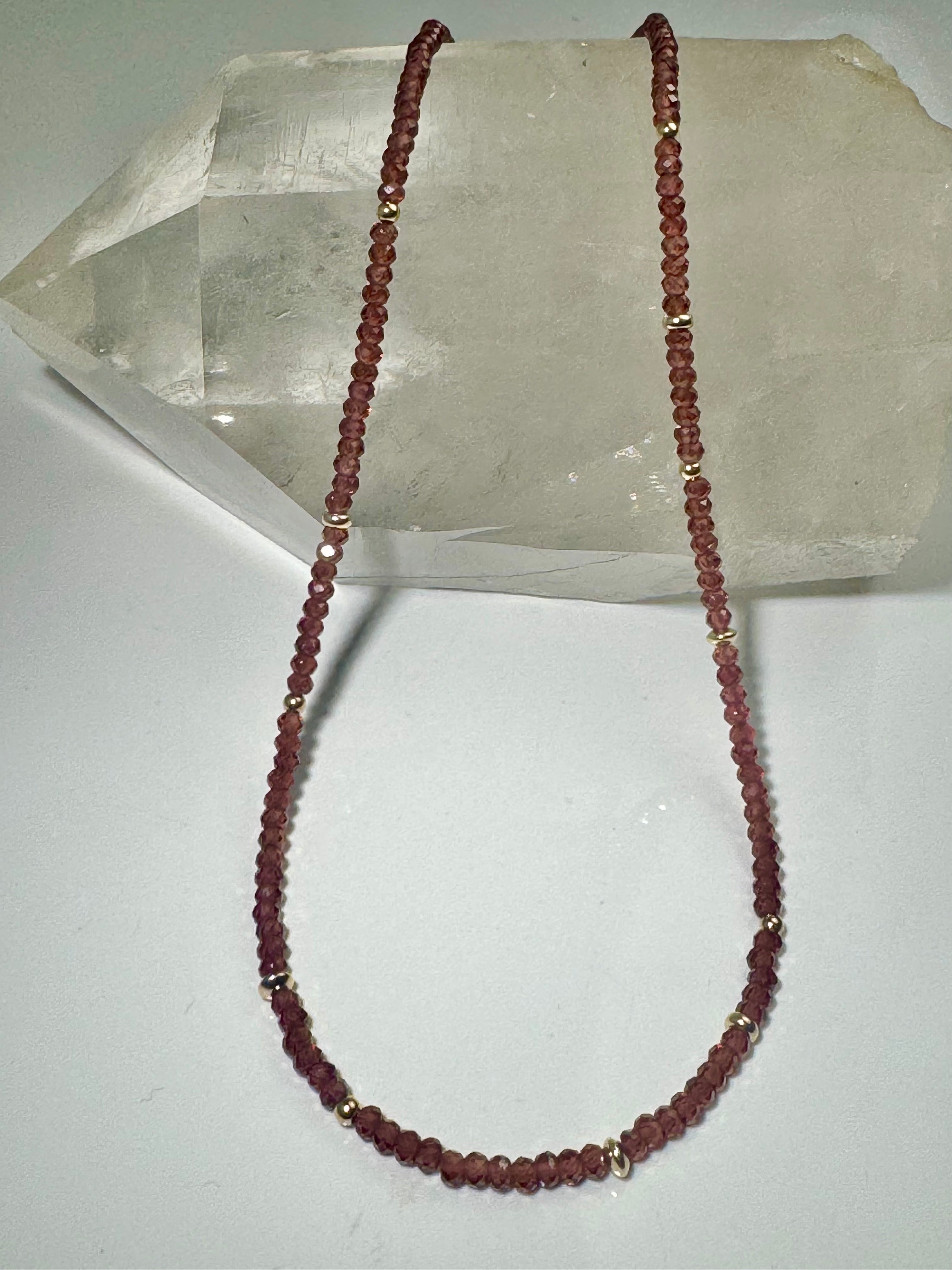 Garnet 2.5mm With 14k Gold Beads Necklace
