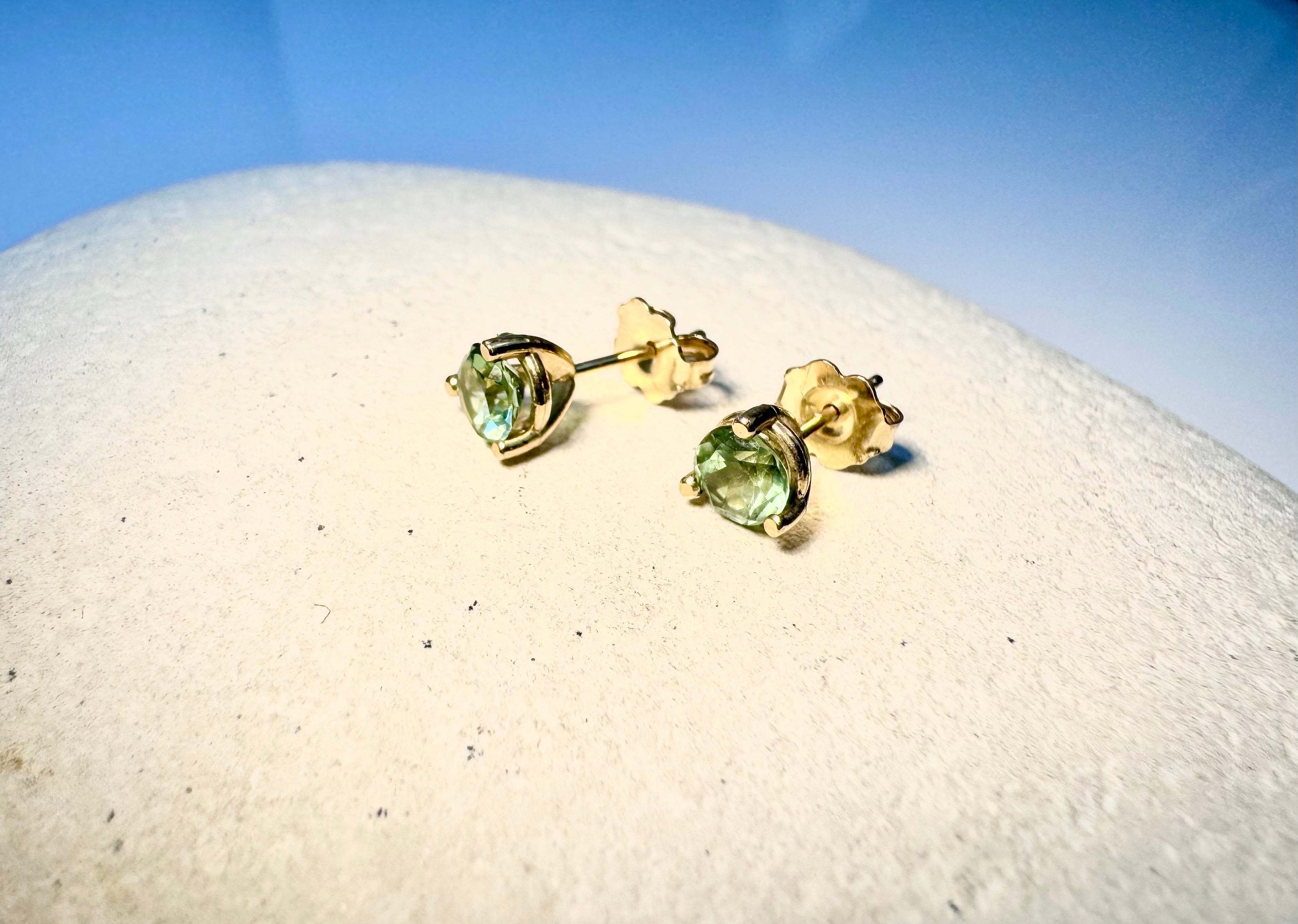 Green Tourmaline 14k Studs 3 prong