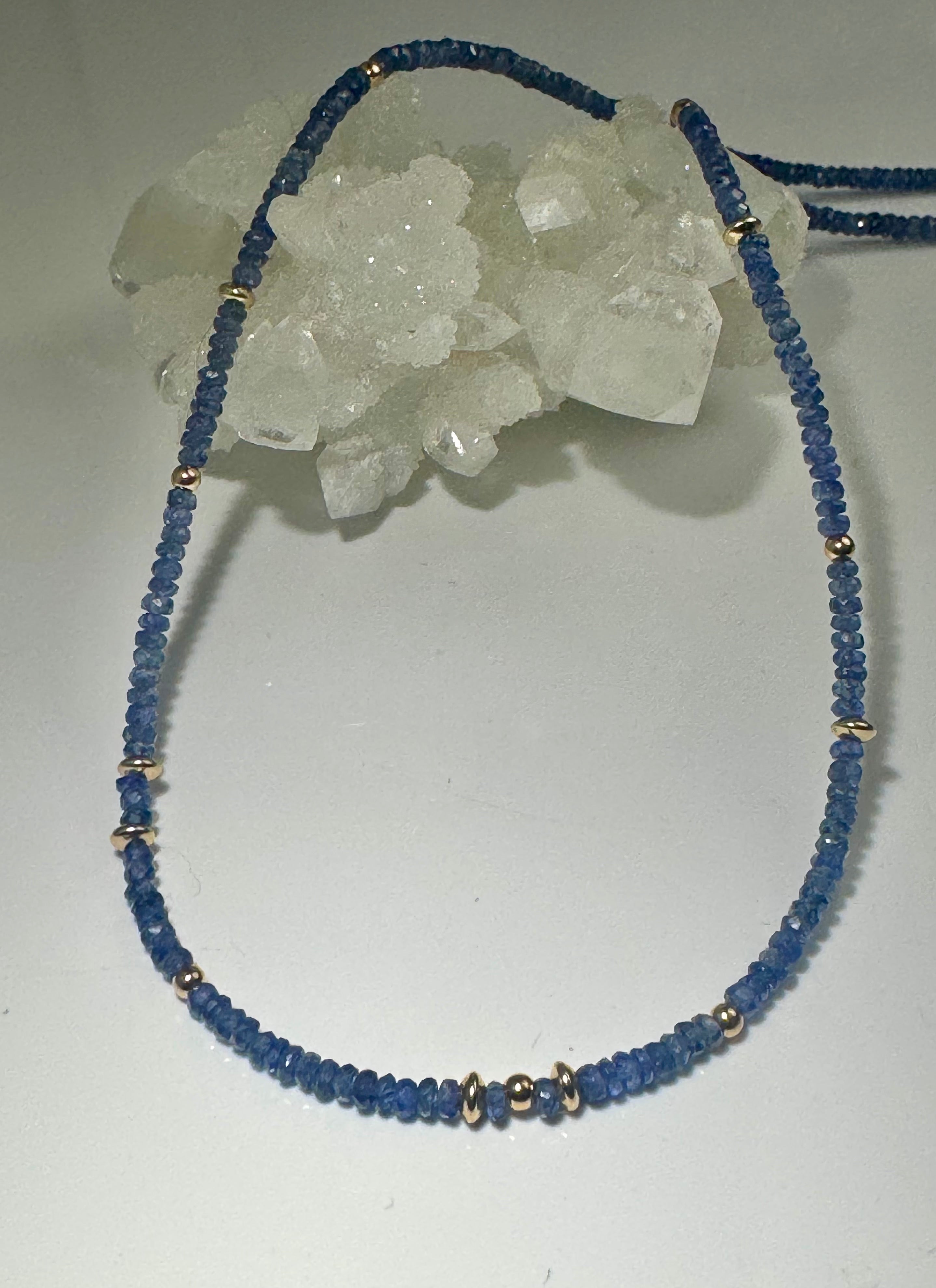 Sapphire With 14k Bead Necklace