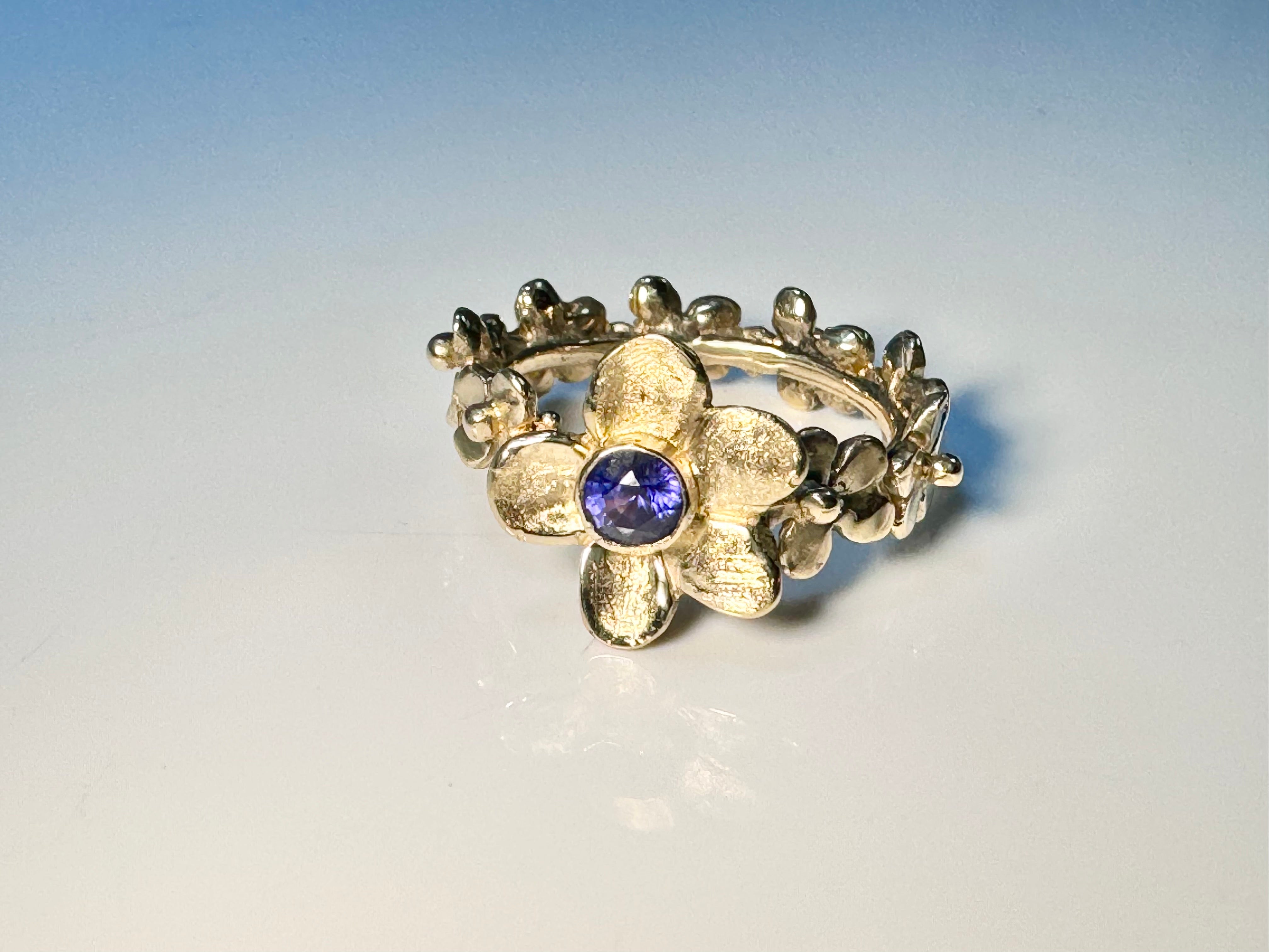 Purple Sapphire Flower 14k Ring