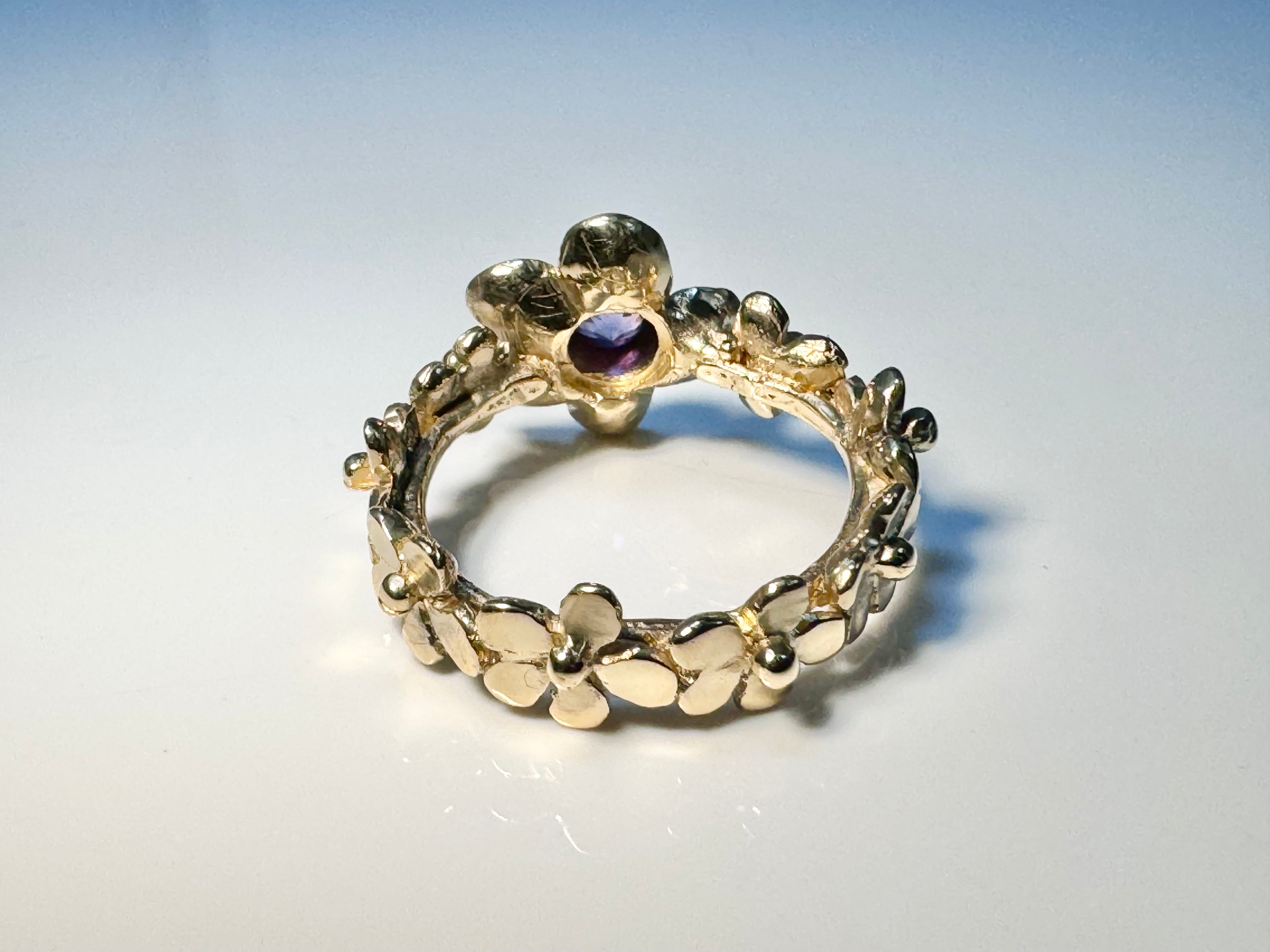 Purple Sapphire Flower 14k Ring