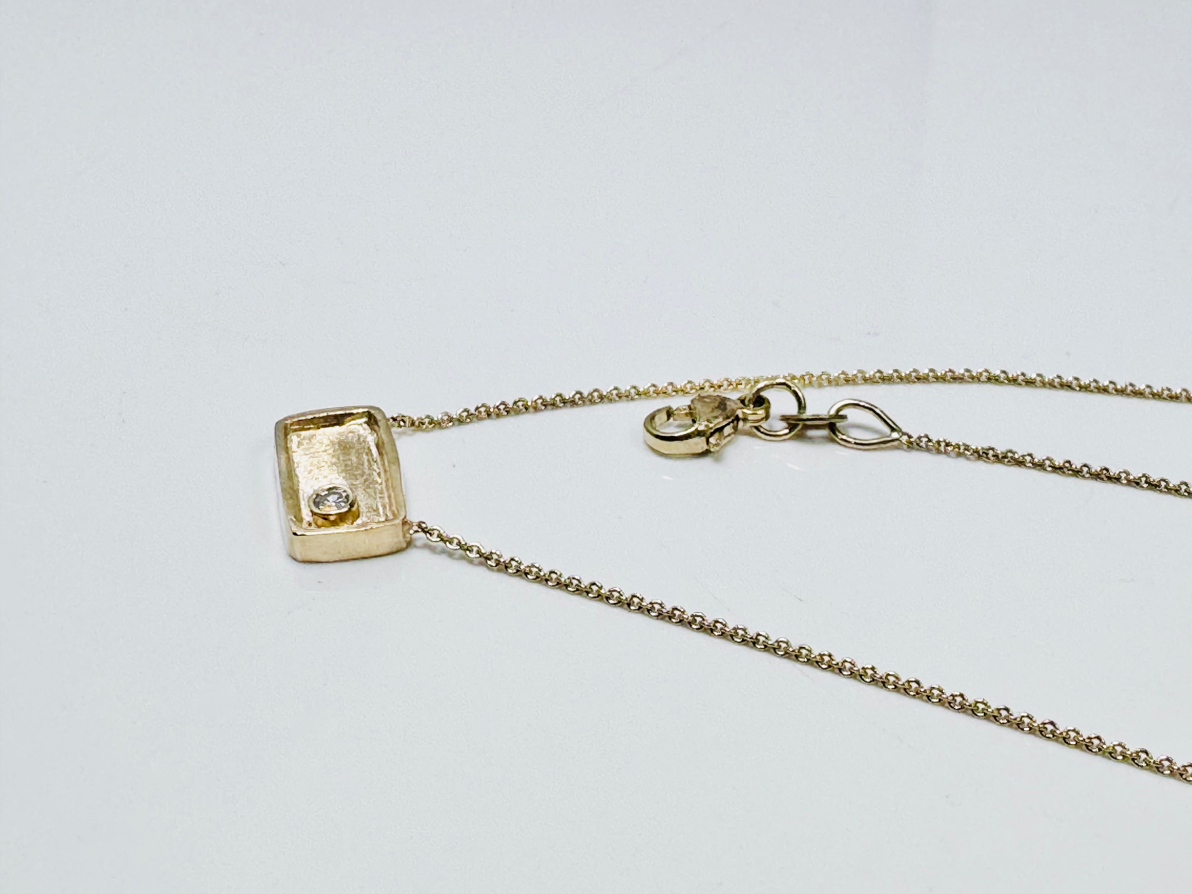 Diamond Raised Edge Rectangle 14k Necklace